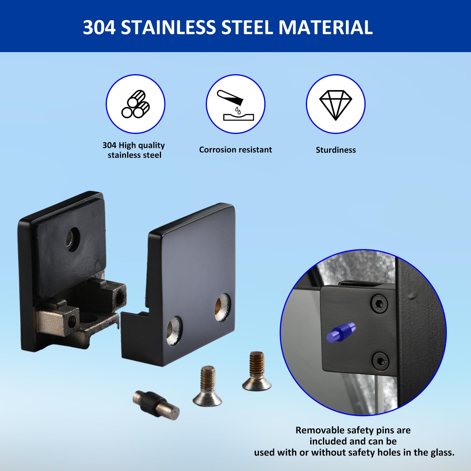 4PCS Adjustable Glass Shelf Brackets - 304 Stainless Steel Glass Clamps for 1/3