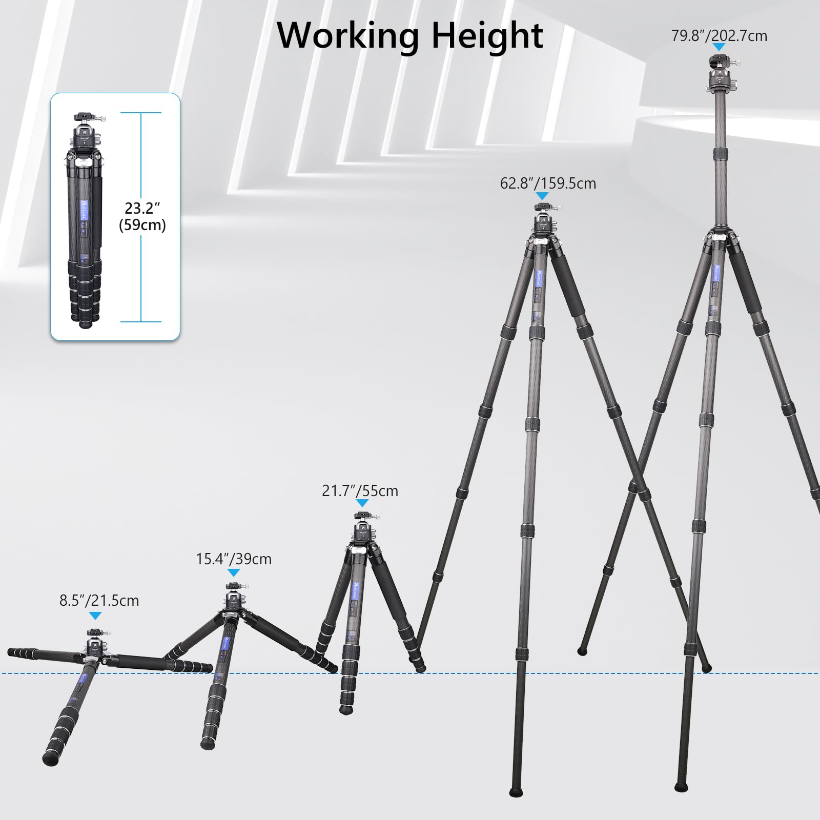ARTCISE Compact Lightweight Carbon Fiber Travel Tripod - 54mm Ball Head, 36mm Carbon Tube, 30kg Max Load - Perfect for Photography, Hiking & Travel