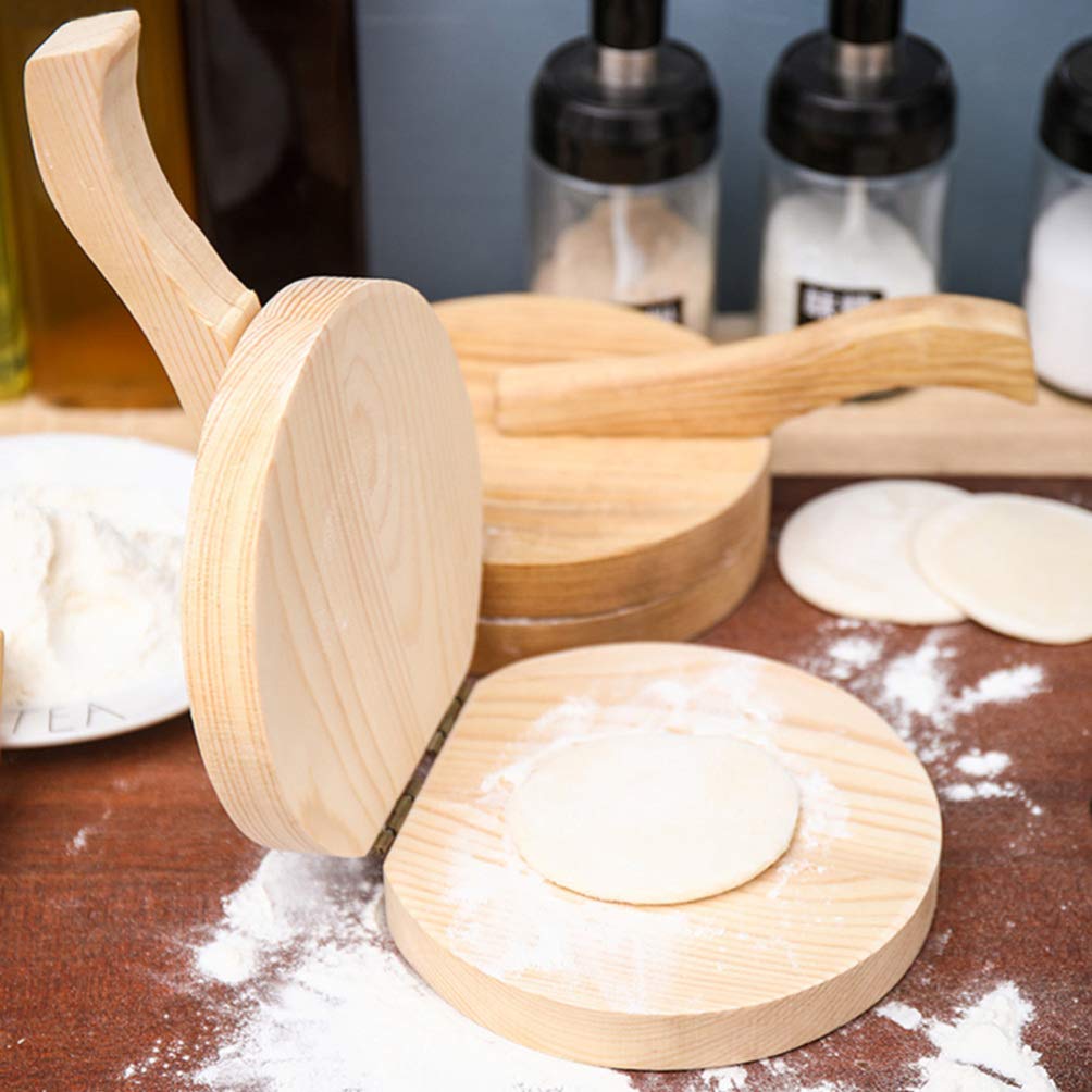 DOITOOL Wooden Tortilla Press - 10 Inch Cast Iron Dumpling & Pizza Dough Press - Heavy Duty Baking Tool for Tacos, Empanadas, Arepas (Perfect for Home Kitchen & Mexican Restaurants)