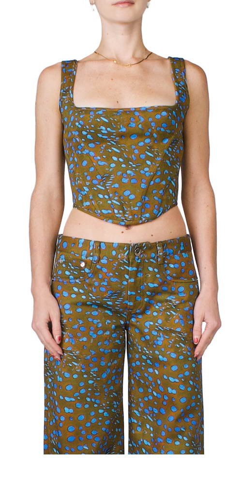 Stylish Denim Corset Top with Stingray Embroidery - Perfect for Casual Outfits, Parties & Layering