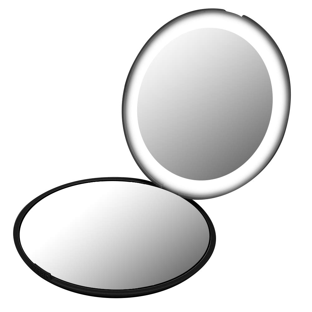 Brrnoo LED Lighted Travel Compact Makeup Mirror - 10X Magnification, Portable Folding Mirror for Women, Perfect for Travel, Purse & Home Vanity (Black) | Ideal for Makeup Application, Skincare & On-the-Go Touch Ups