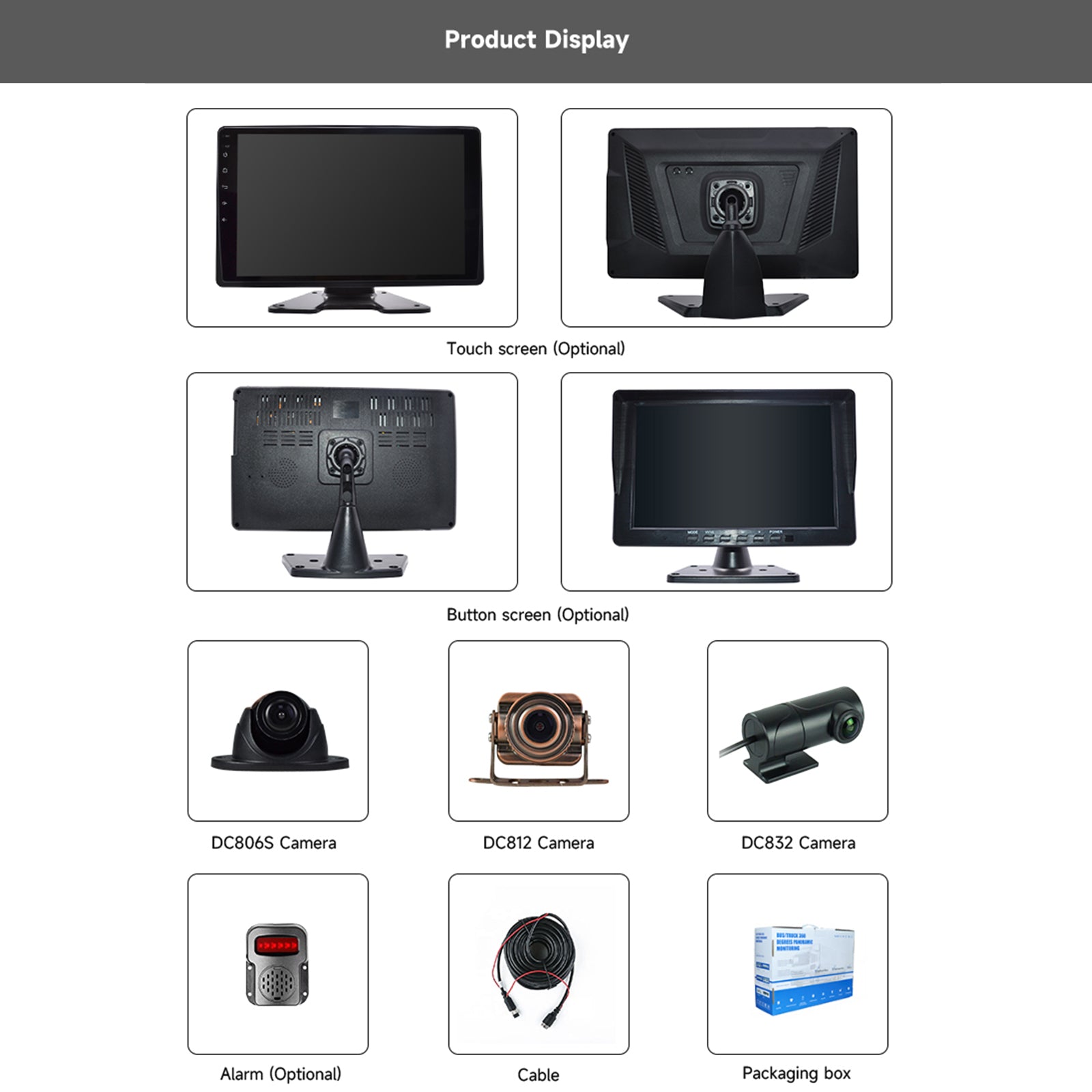10.1 Inch IPS Touch Screen Monitor with ADAS BSD System for RV Truck Bus - 1024x600 Resolution + 6 Camera Setup - Backup Camera & Blind Spot Detection for Safer Driving