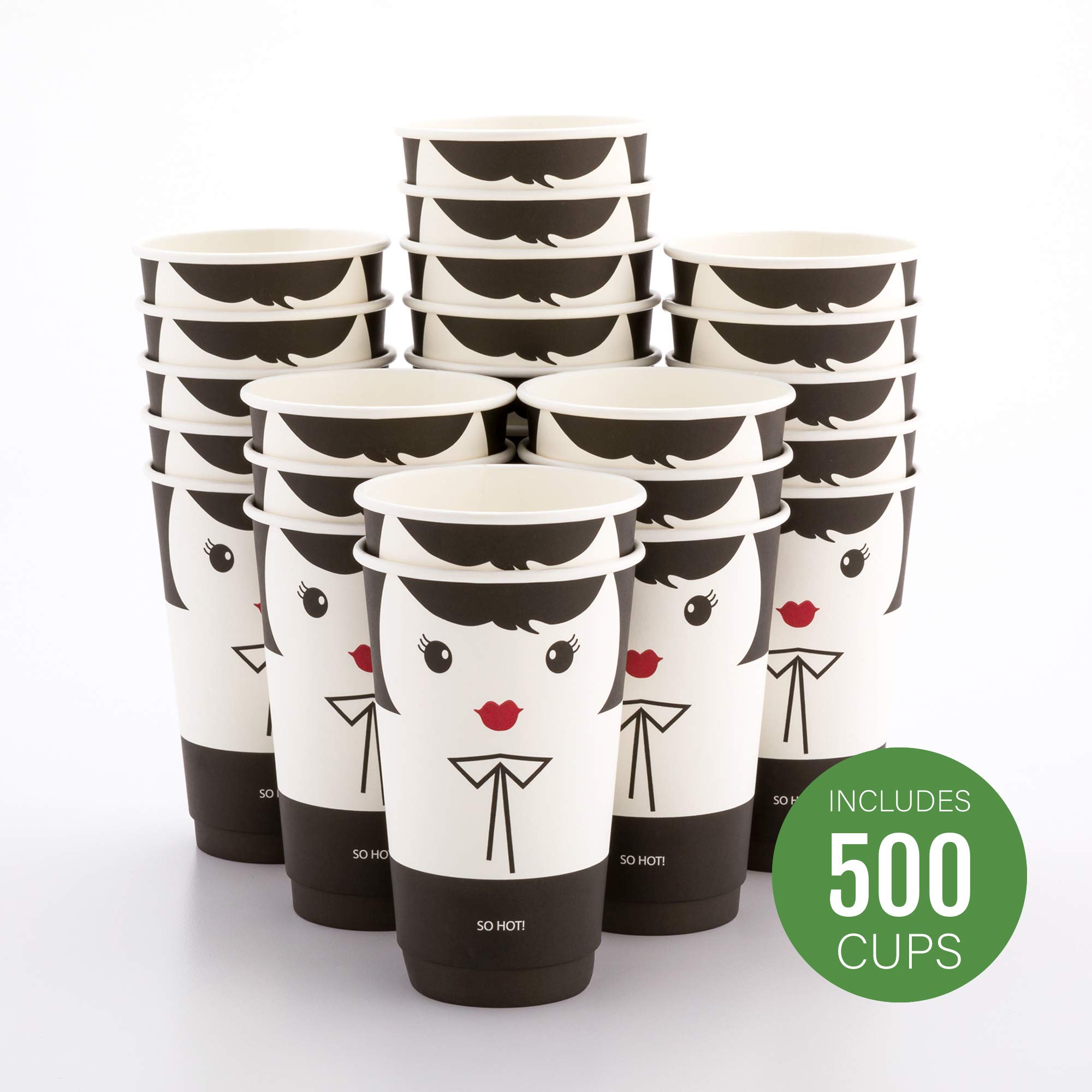 Restaurantware 16oz Disposable Coffee Cups - 500 Pack Double Wall Insulated Hot Cups for Coffee, Tea & Beverages (Black & Black Paper, Lids Sold Separately) - Perfect for Cafes, Offices & Catering Events