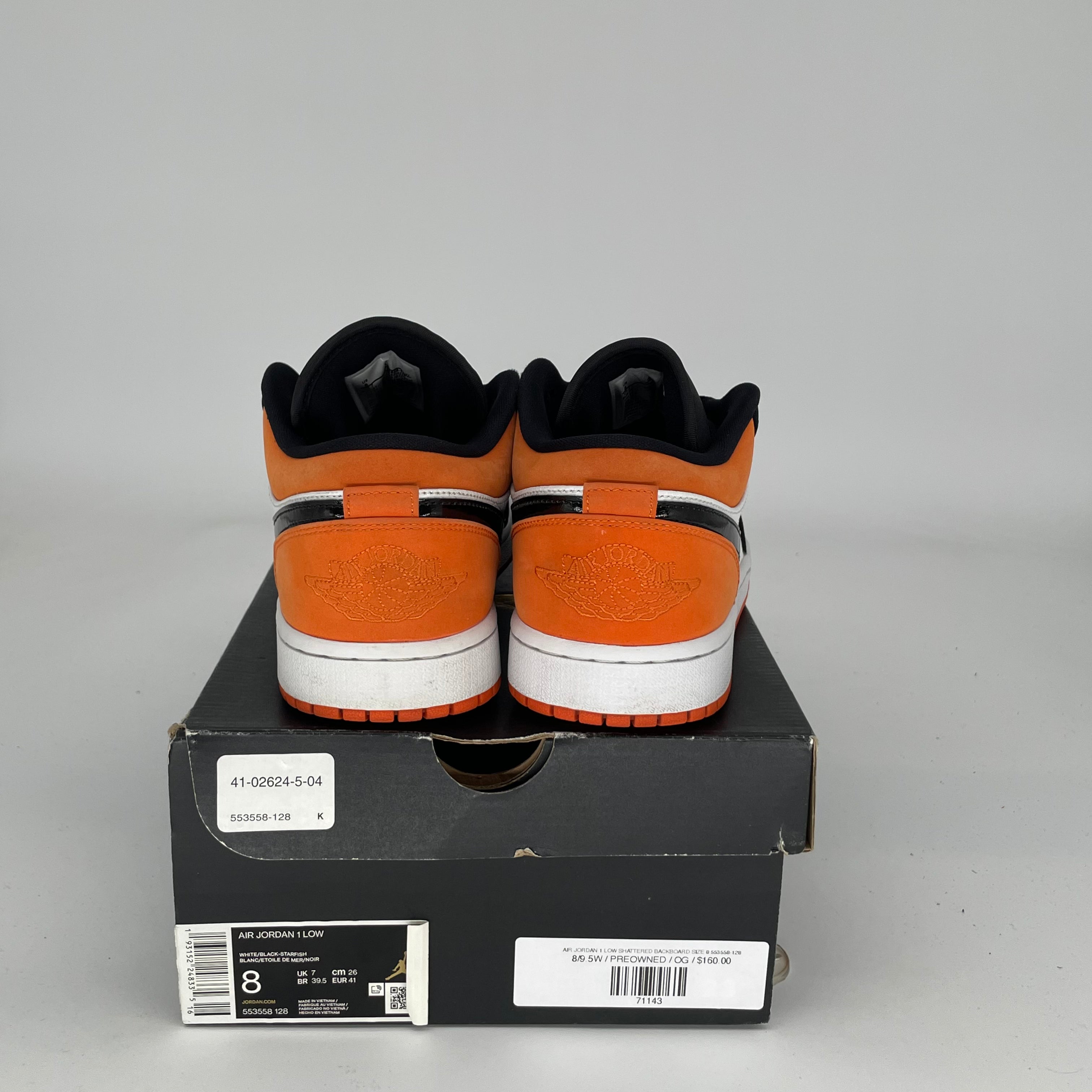AIR JORDAN 1 LOW SHATTERED BACKBOARD SNEAKERS - MEN'S SIZE 8 (553558-128) - Basketball Shoes for Streetwear & Casual Outfits