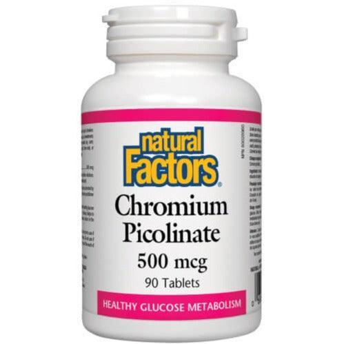 Natural Factors Chromium Picolinate 500mcg - 90 Tablets for Blood Sugar Support & Weight Management - Premium Supplement for Diabetes & Metabolism Health
