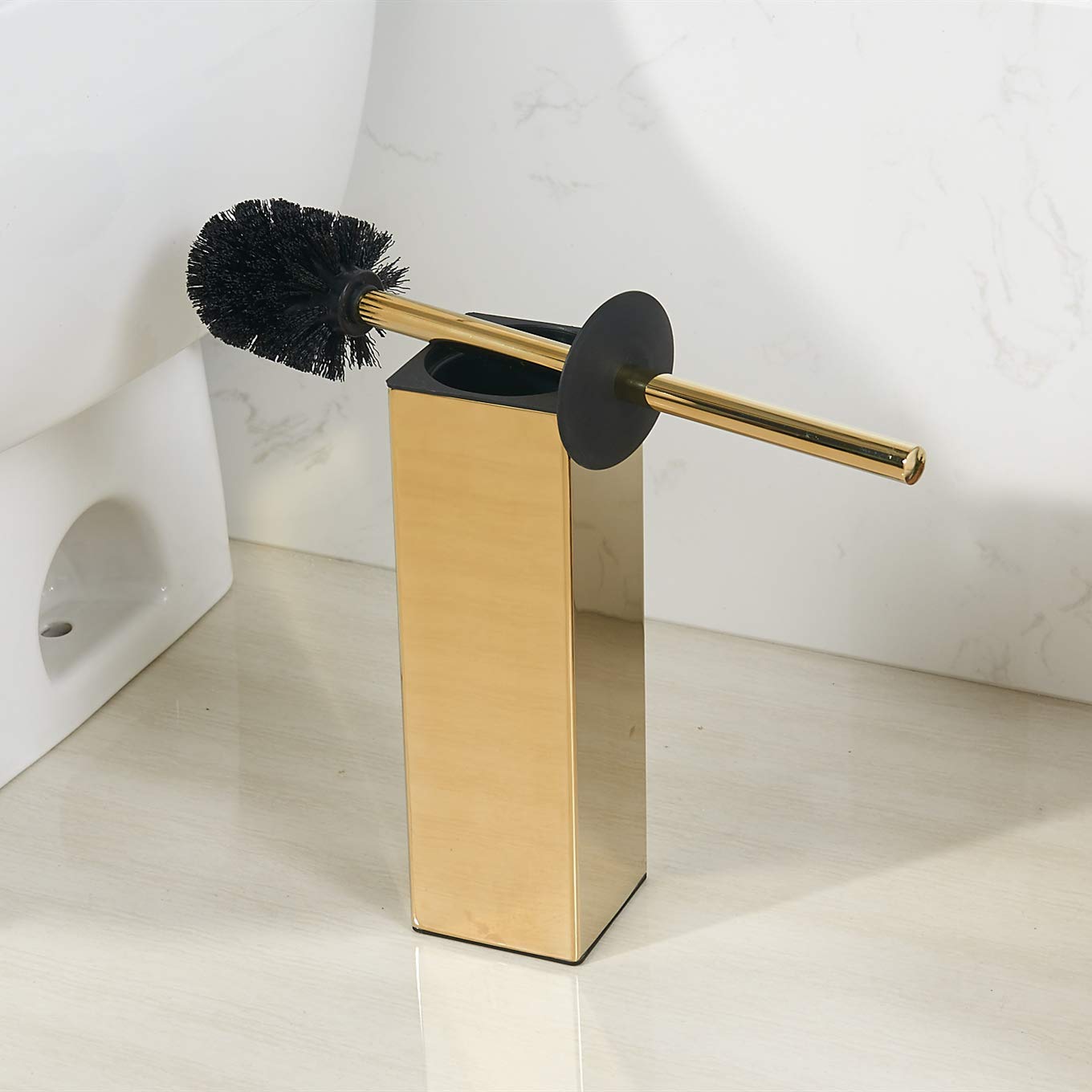 Premium 304 Stainless Steel Toilet Bowl Brush and Holder Set - Space-Saving Bathroom Organizer with Deep Cleaning Covered Brush (Gold) - Ideal for Modern Homes, Apartments & Guest Bathrooms