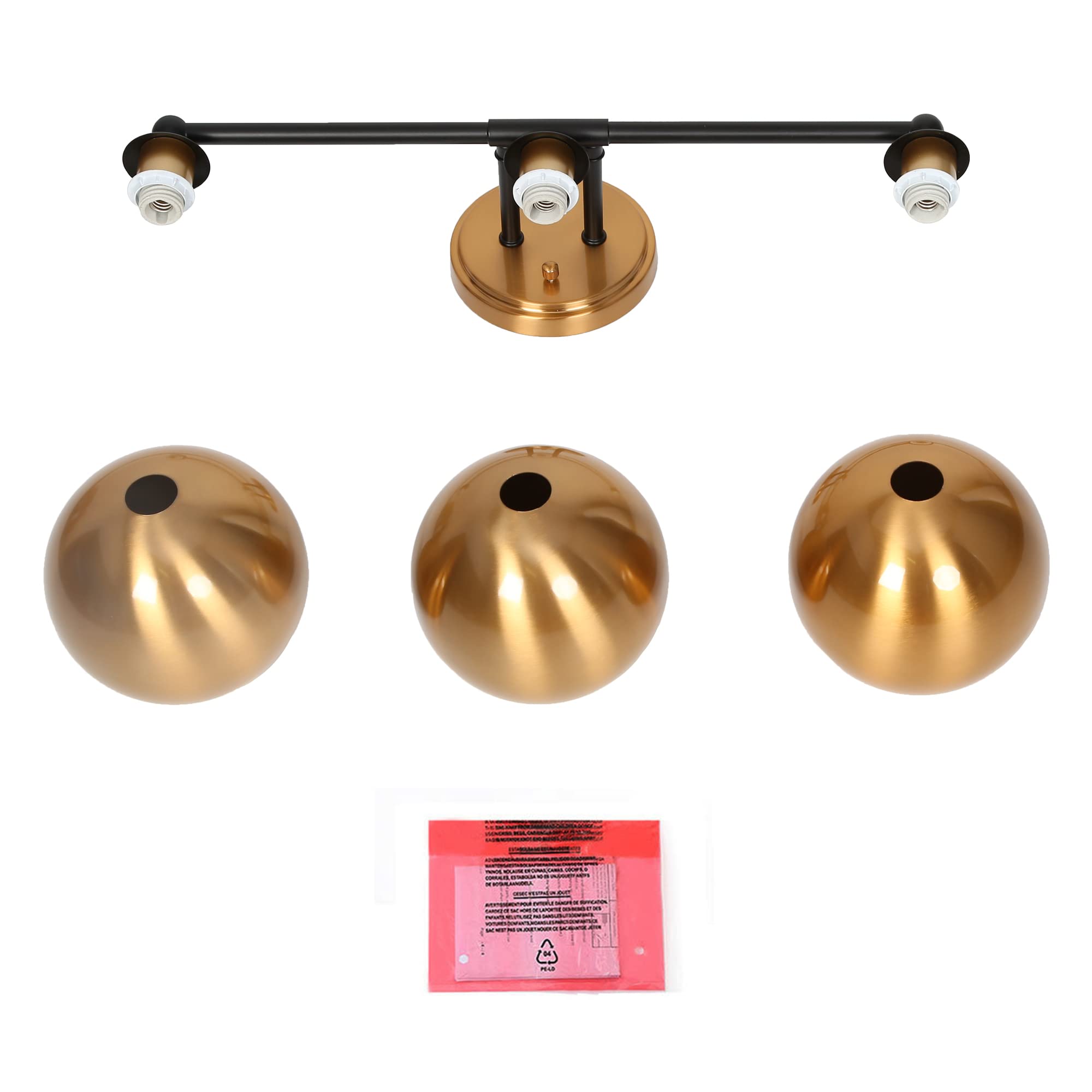 Modern Gold Bathroom Vanity Lights - 3 Light Fixture with Metal Shades for Mirror