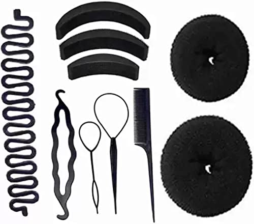 SHIV SAKTI Hair Accessory Set - 10-Piece Bun Maker & Styling Tools Kit for Women & Girls (Black) - Perfect for Updos, Ponytails & Everyday Hairstyles