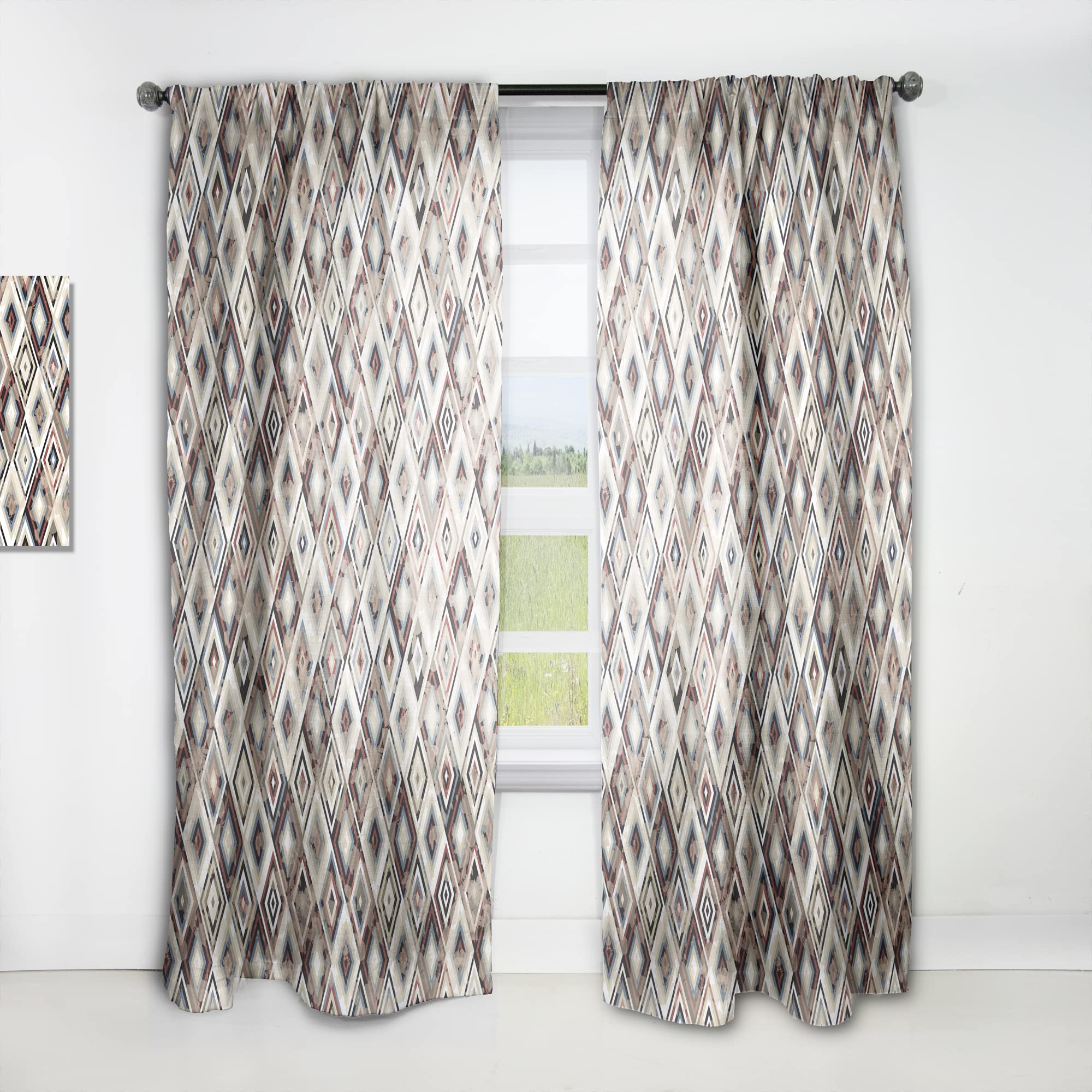 DesignQ Vintage Diamond Pattern Thermal Insulated Curtains - Blue & Brown Blackout Drapes for Bedroom & Living Room (52x120 Inch, Single Panel) - Perfect for Home Decor, Privacy & Temperature Control