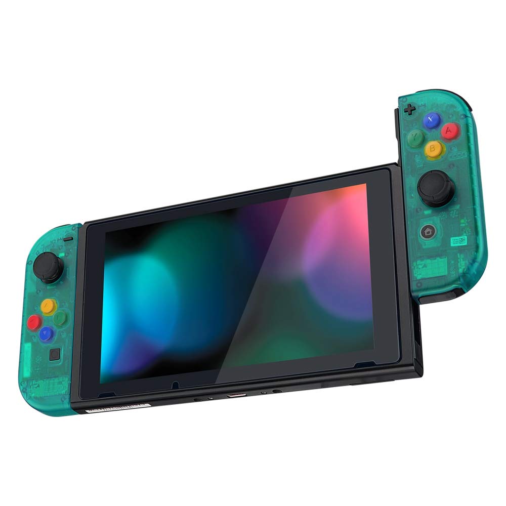 eXtremeRate Replacement Cover & Button Kit for Nintendo Switch/OLED Joycon Controller - Transparent Emerald Green Grip Case | Compatible with Switch/OLED | Enhanced Gaming Experience for Comfort & Precision