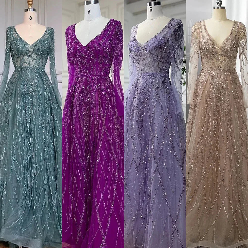 Serene Hill Arabic Turquoise A-Line Sweetheart Long Sleeves Beaded Evening Gown for Women - Formal Party, Prom, Wedding Guest Dress 2025 LA71793