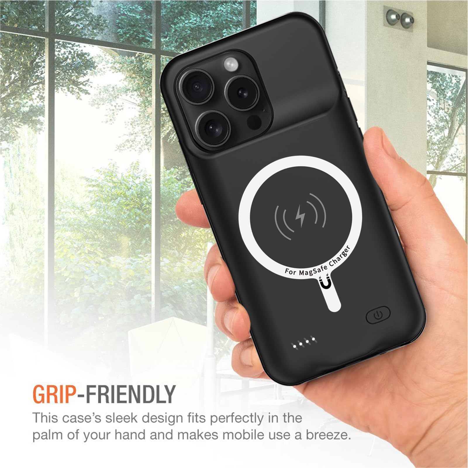iPhone 15 Pro Max Wireless Charging Case - 12000mAh High Capacity Battery Pack with Qi Wireless Charging | Portable Extended Battery Charger for iPhone 15 Pro Max (6.7 inch) | Perfect for Travel, Work & Outdoor Activities (Black)