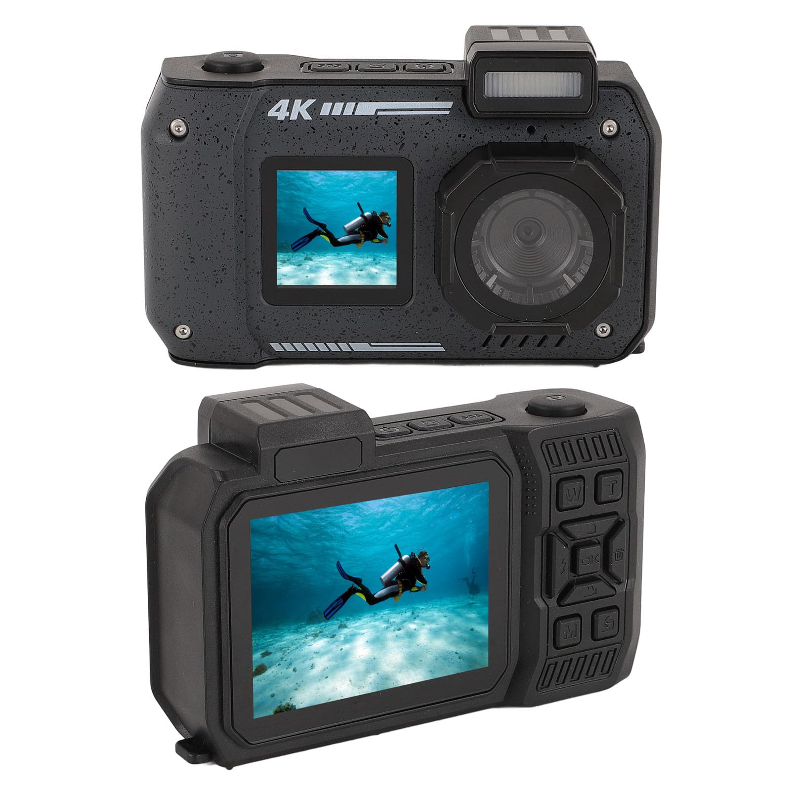 48MP 4K Waterproof Digital Camera with 16X Zoom, Autofocus & Anti-Shake - 2500mAh Battery Dual Screen Selfie Camera for Underwater Photography, Outdoor Sports, Travel & Vlogging (Black)