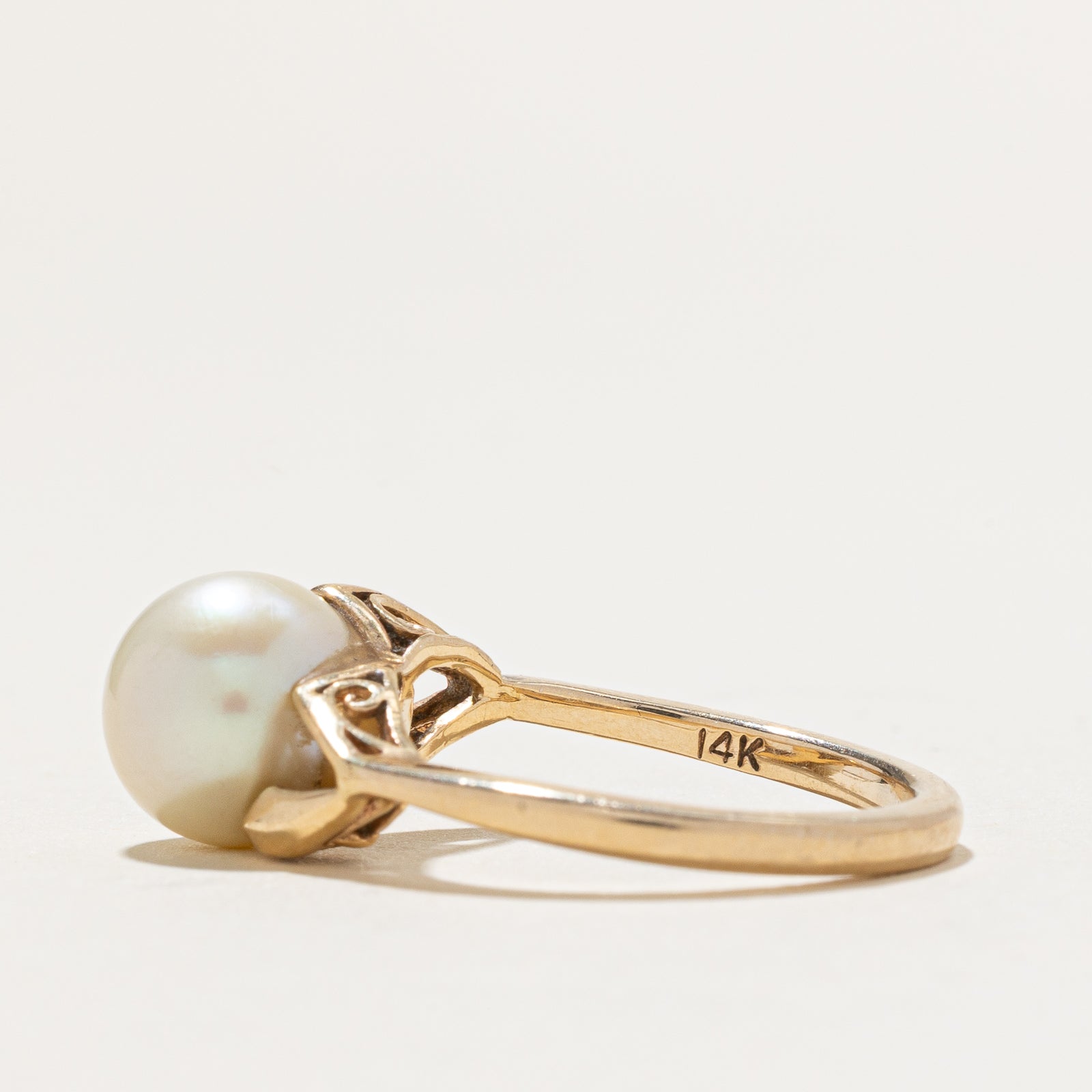 Solitaire Pearl Bypass Ring - 14K Gold Plated Elegant Jewelry for Women, Size 6.25 | Perfect for Weddings, Anniversaries & Special Occasions