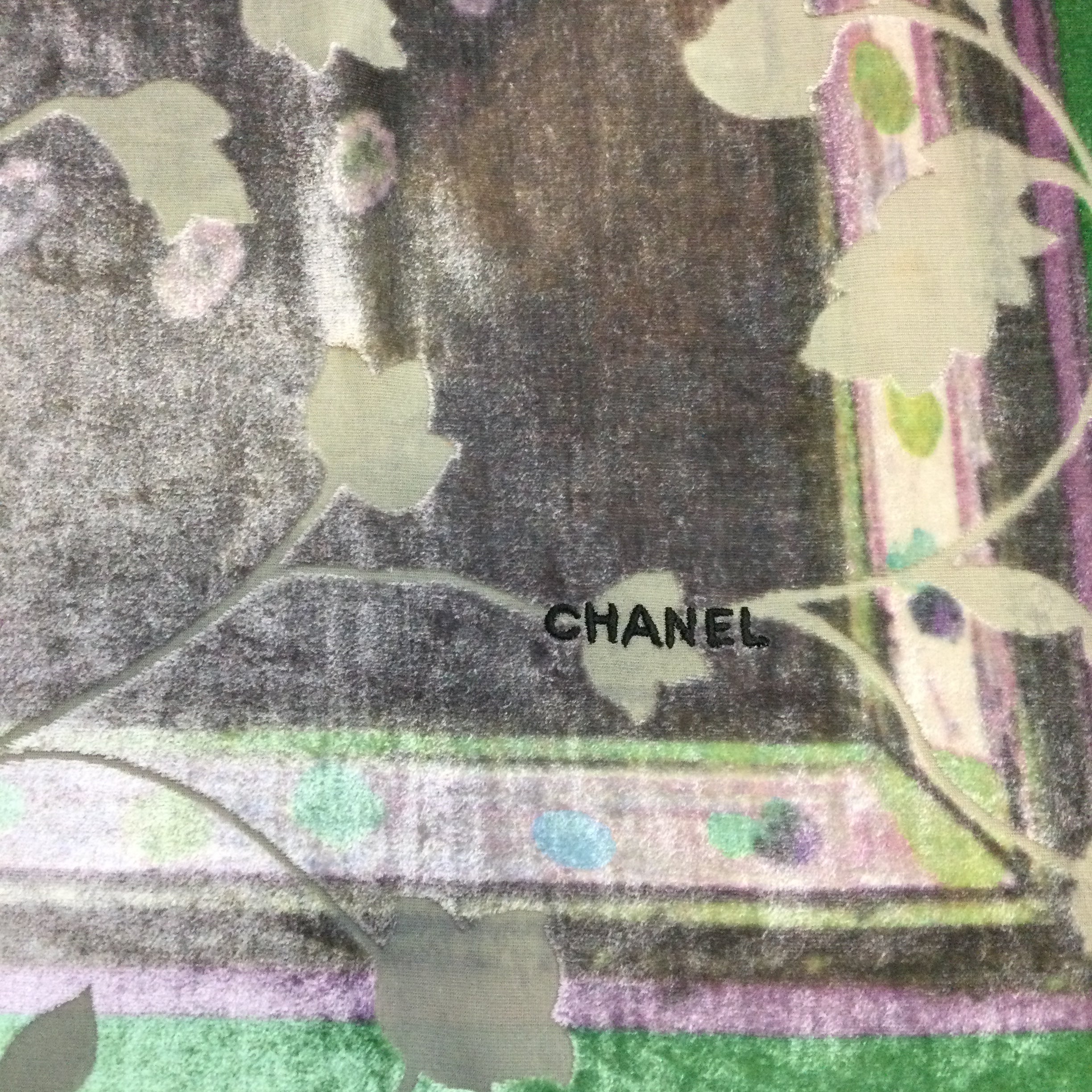 Chanel Green & Purple Leaf Design Square Scarf Wrap - Luxury Silk Fashion Accessory for Women, Elegant Neck Scarf & Shawl for Parties, Weddings & Office Wear