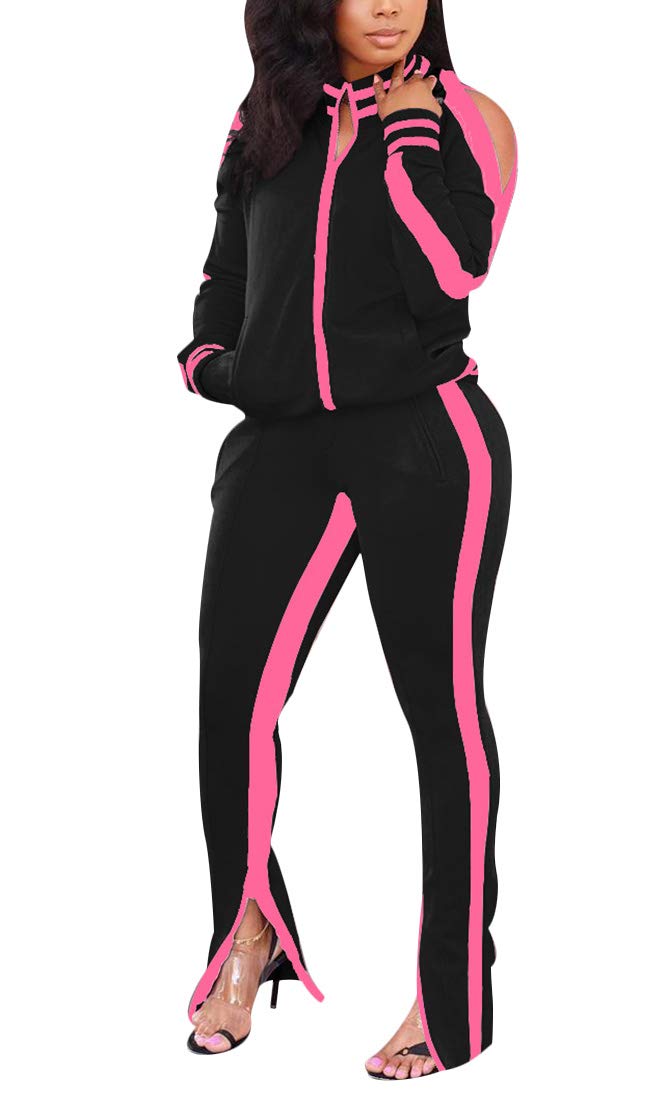 Aro Lora Women's Casual Striped Two-Piece Tracksuit Set with Long Sleeves & Side Slit - Perfect for Workout, Lounge Wear, and Street Fashion Outfits
