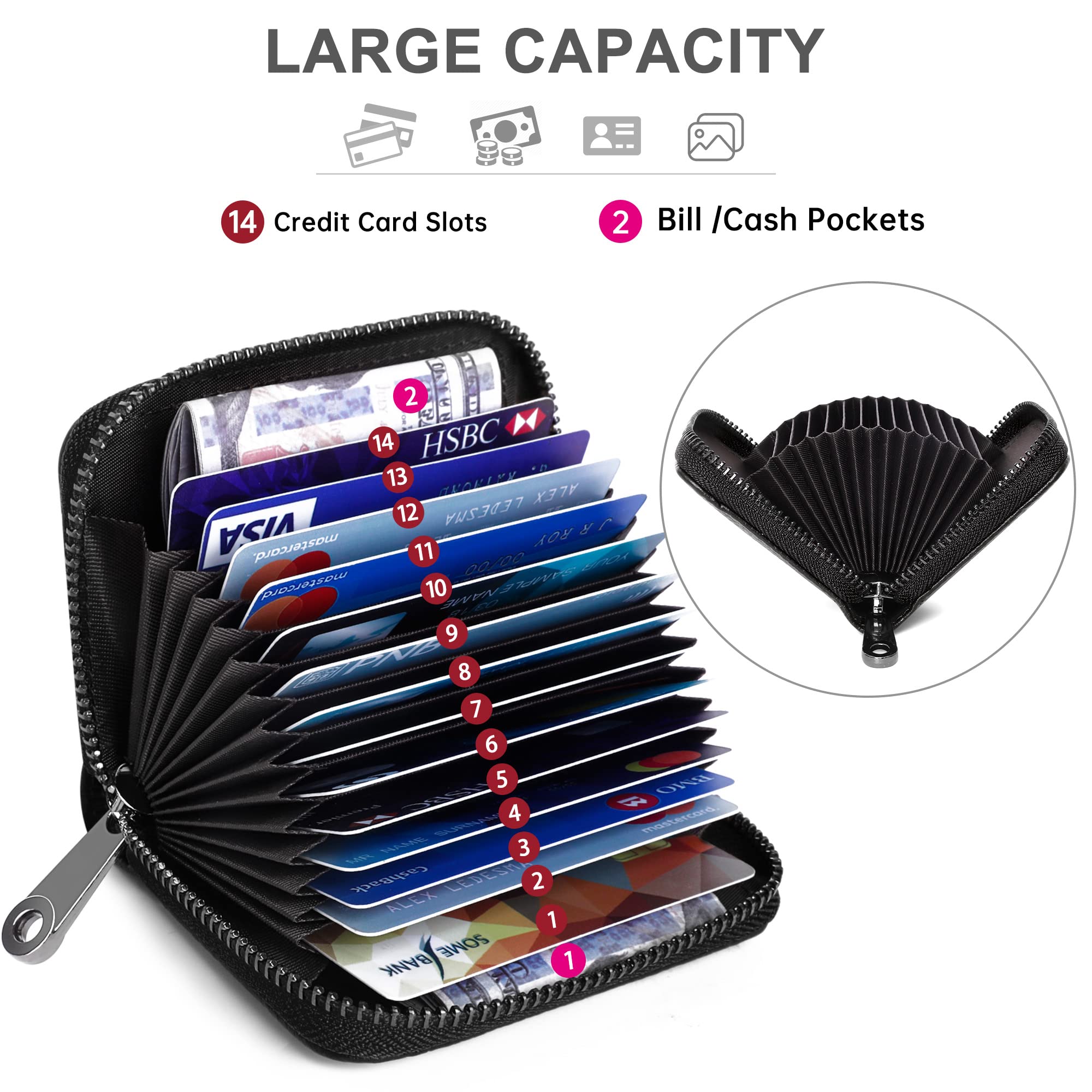 Genuine Leather RFID Blocking Credit Card Holder for Women - Slim Accordion Wallet for Cards & IDs - Perfect for Travel, Work, and Everyday Use