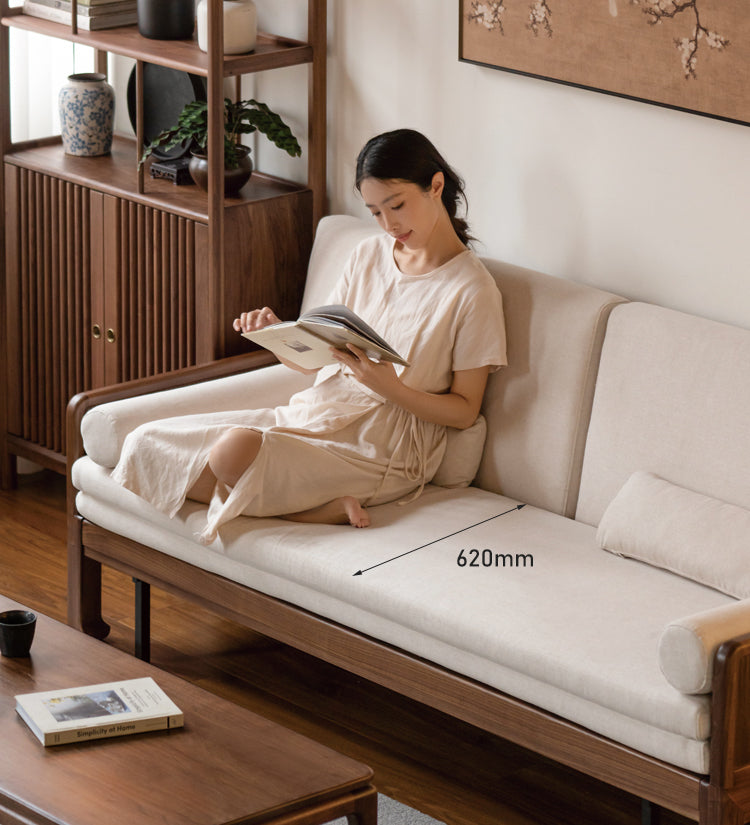 Premium Black Walnut & Oak Solid Wood Foldable Sofa Bed - Convertible Sleeper Couch for Small Spaces, Guest Rooms & Apartments