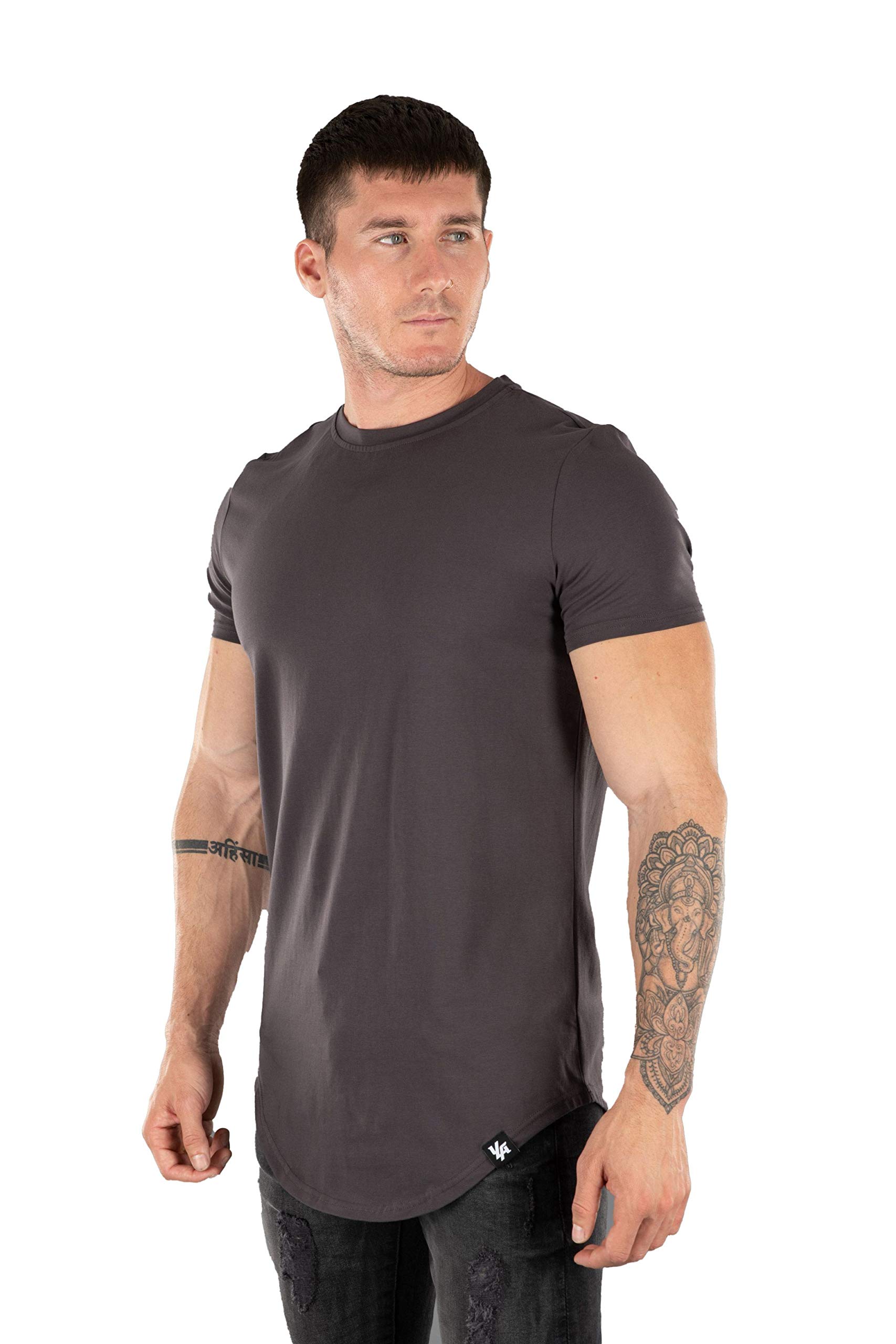 YoungLA Men's Slim Fit Long Drop Cut T-Shirt - Workout & Gym Essential - Moisture Wicking Activewear for Training, Running & Casual Wear