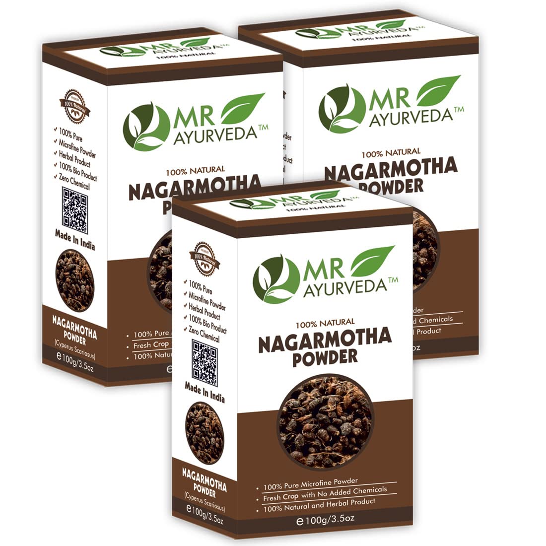 Organic Nagarmotha Root Powder for Hair Growth & Skin Care - 100% Pure Ayurvedic Herb (Set of 3 x 100g) | Natural Remedy for Dandruff, Scalp Health & Glowing Skin | Perfect for DIY Hair Masks & Ayurvedic Treatments