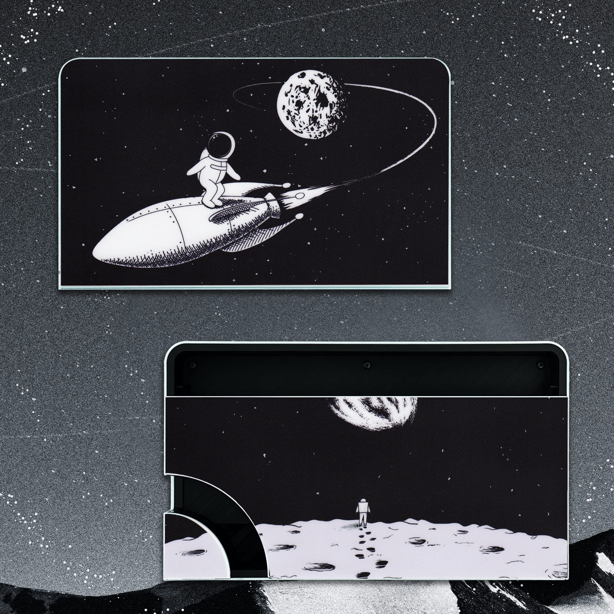 BelugaDesign Space Themed Nintendo Switch Skin - Galaxy Astronaut Moon Vinyl Decal Sticker Wrap for Switch & Switch OLED (Black/White) - Perfect for Gamers & Space Enthusiasts