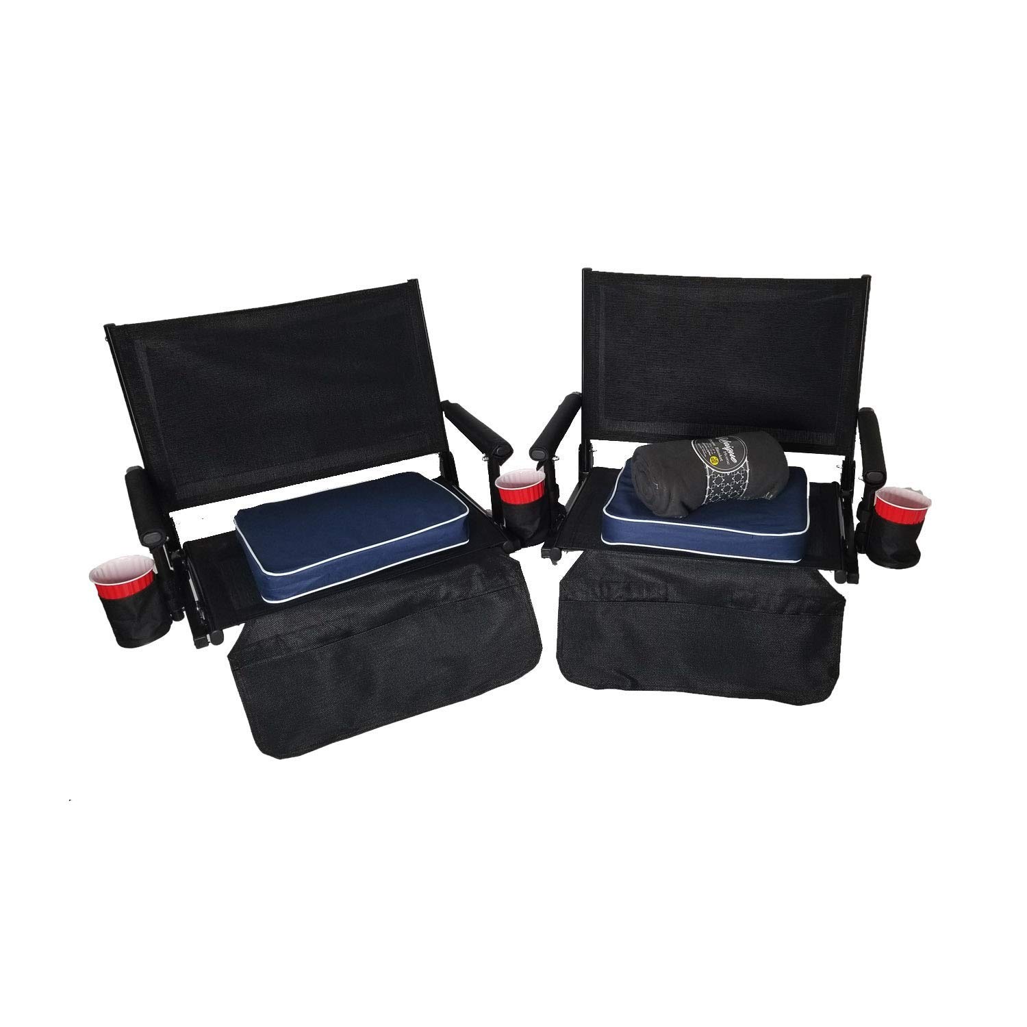 Big Daddy Super Heavy-Duty Stadium Seats - Portable Folding Bleacher Chairs with 2 Seat Cushions, 4 Baseball Drink Holders & Blanket - Perfect for Baseball Games, Outdoor Concerts & Tailgating Parties