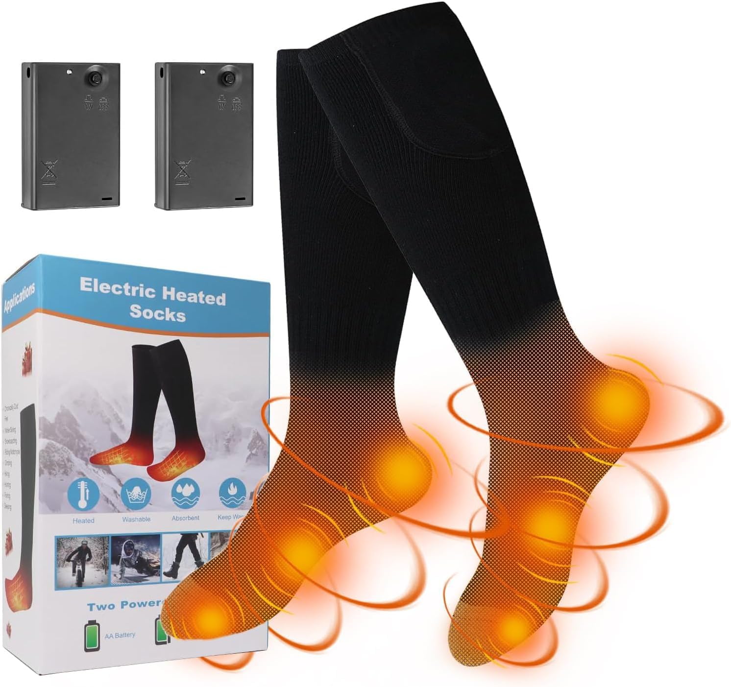 Electric Heated Socks for Men & Women - Battery Powered Winter Thermal Socks with Adjustable Heat - Perfect for Skiing, Hiking & Cold Weather Outdoor Activities