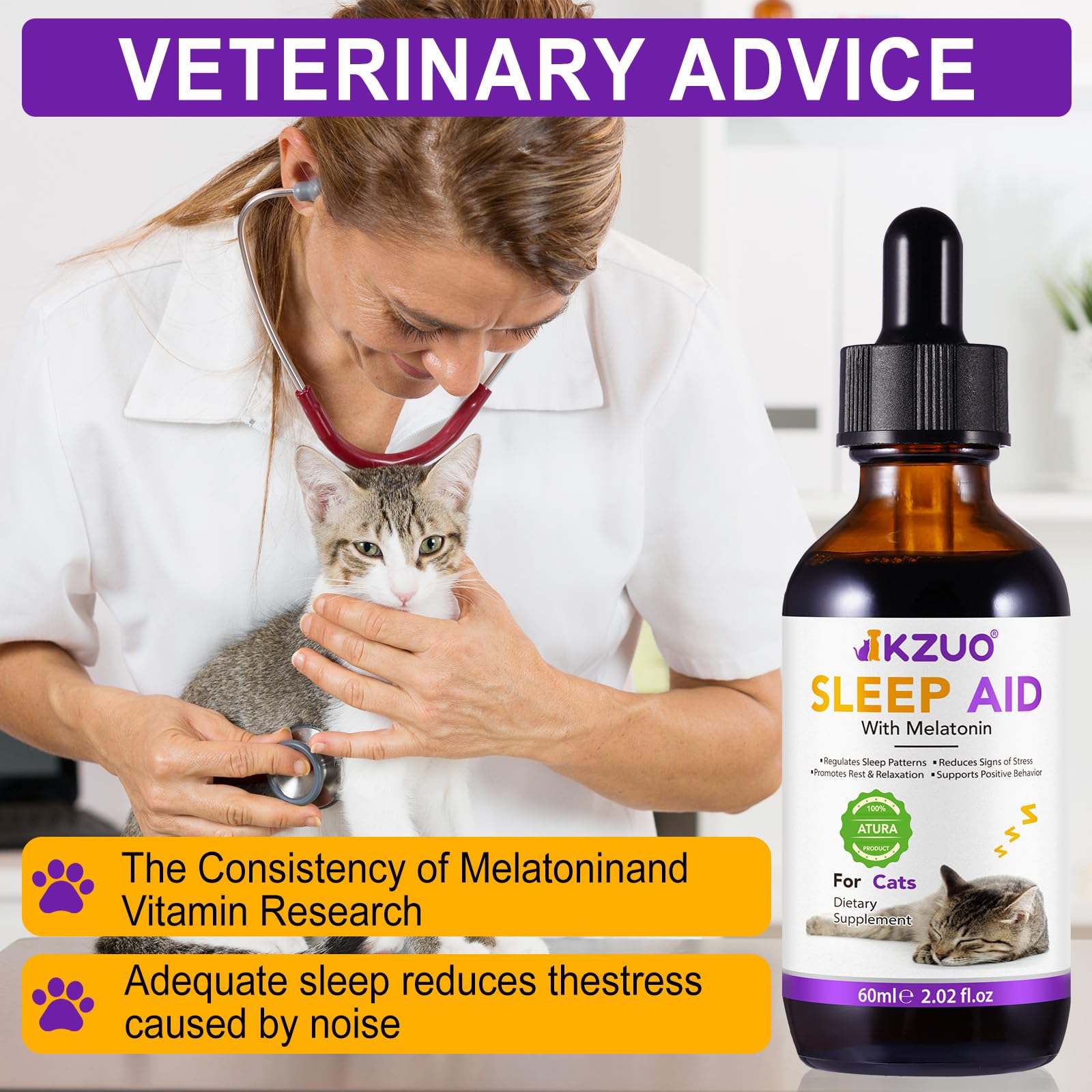Veterinarian-Recommended Cat Melatonin for Anxiety Relief & Calming - Natural Sleep Aid for Cats to Support Restful Sleep - Perfect for Travel, Vet Visits & Stressful Situations (1 Count)