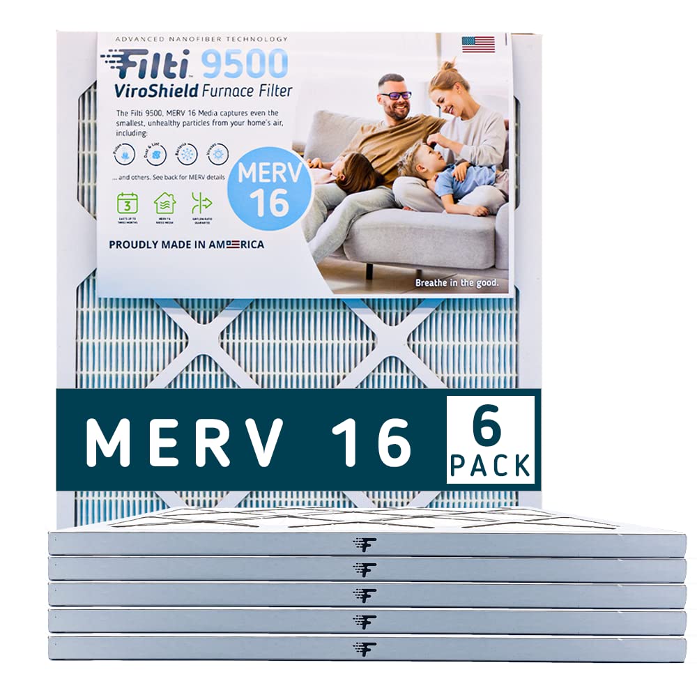 FILTI 9500 MERV 16 Air Filter 14x25x1 | High Efficiency Pleated HVAC Furnace AC Air Filter | 6-Pack | Made in USA | Ideal for Home, Office & Commercial Use