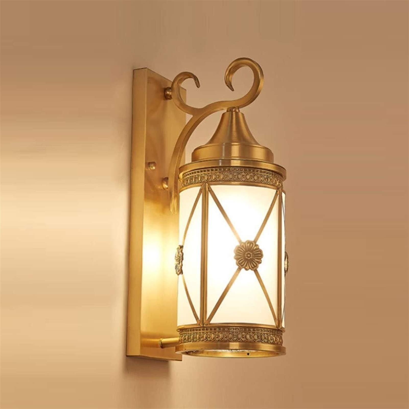 Outdoor Wall Light - Brass Wall Lamp with Glass Shade, Waterproof Fence Lighting, Victorian Style Street Lantern (21x40cm) - Perfect for Garden, Patio, Porch & Exterior Decoration