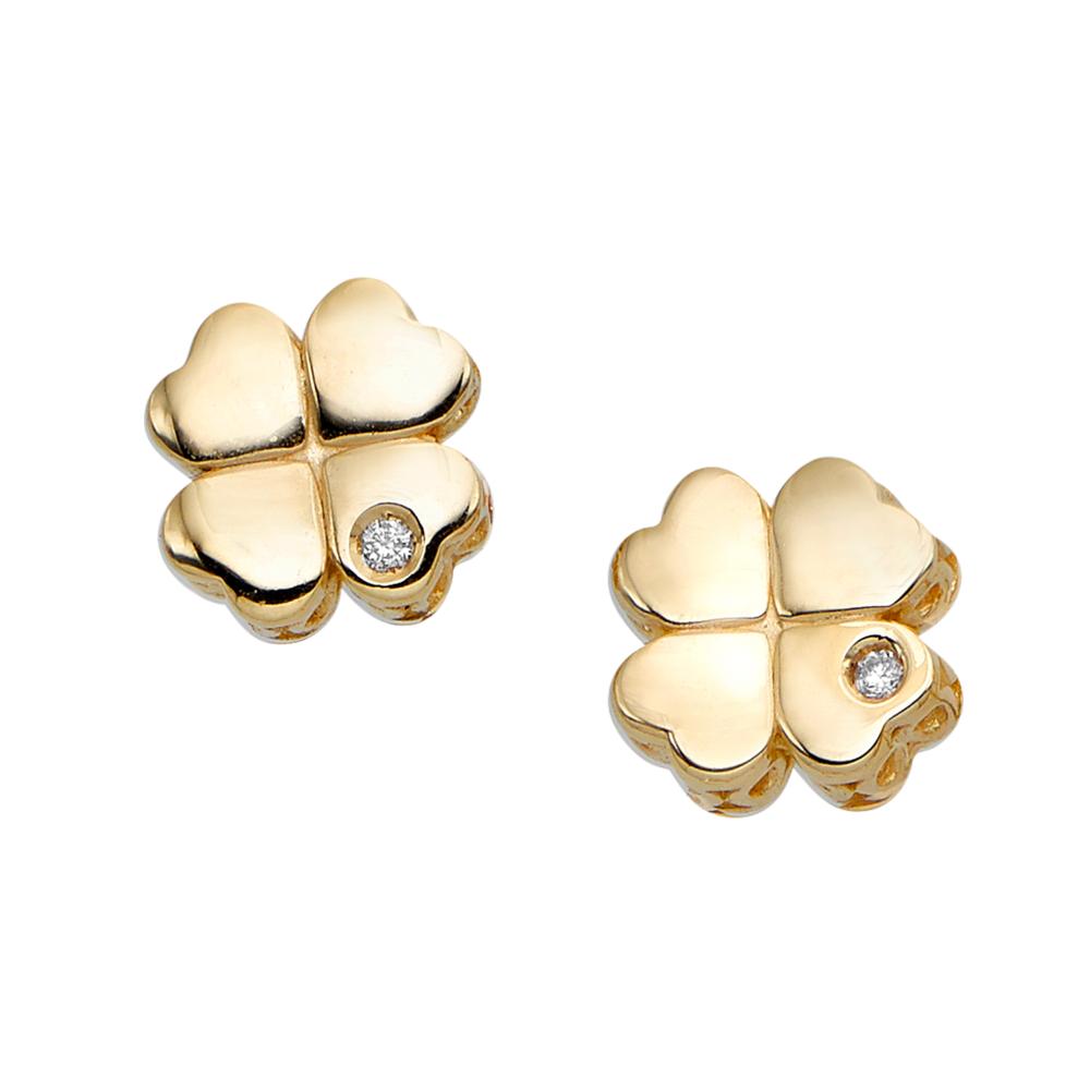 14K Gold .01ct Diamond Clover Stud Earrings for Women - Elegant Four Leaf Clover Jewelry Gift for Birthday, Anniversary & Everyday Wear