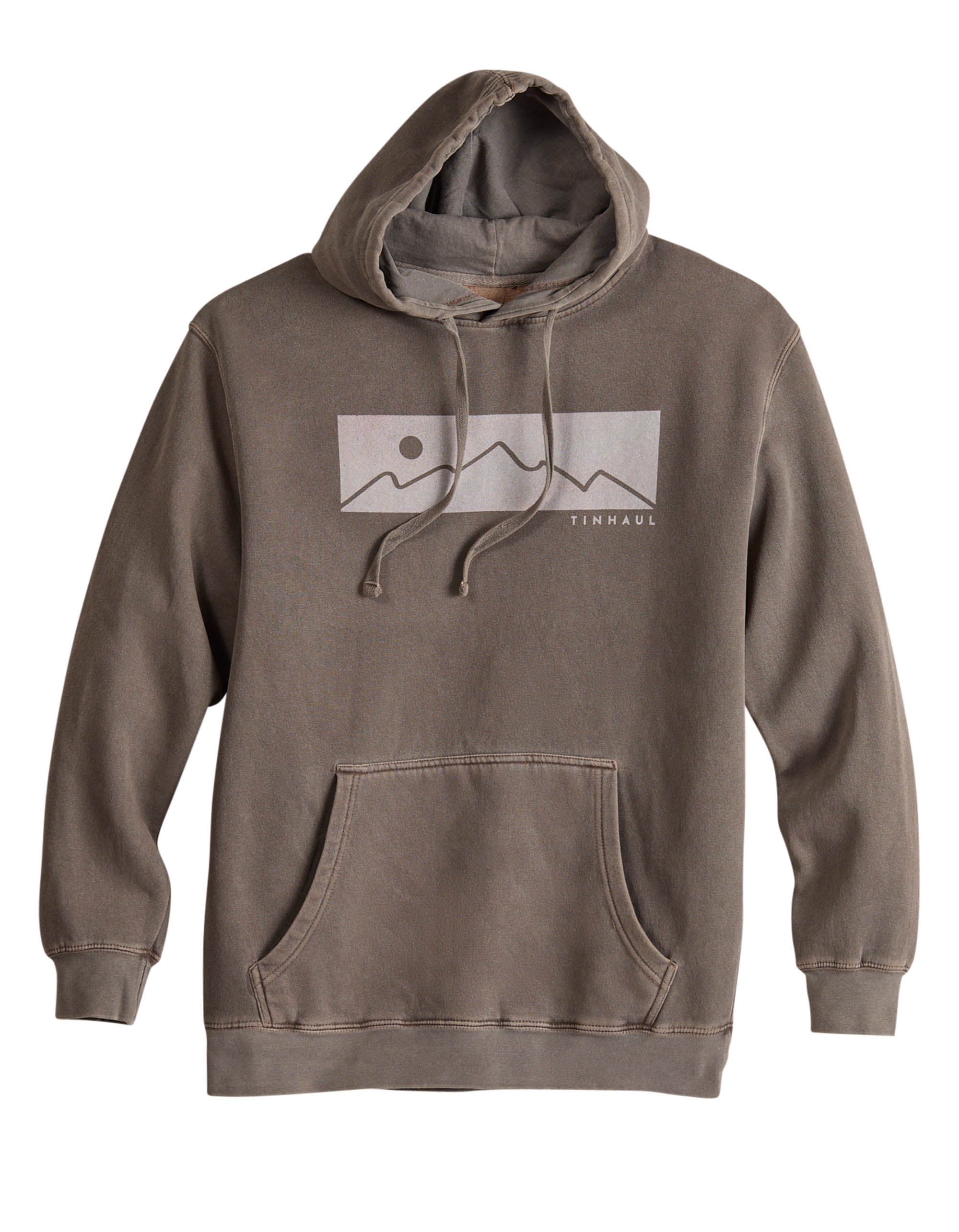 Menstin Pullover Hoodie with Mountain Screen Print - Pigment Dyed Brown for Men | Cozy & Stylish Casual Wear for Outdoor Adventures & Everyday Comfort