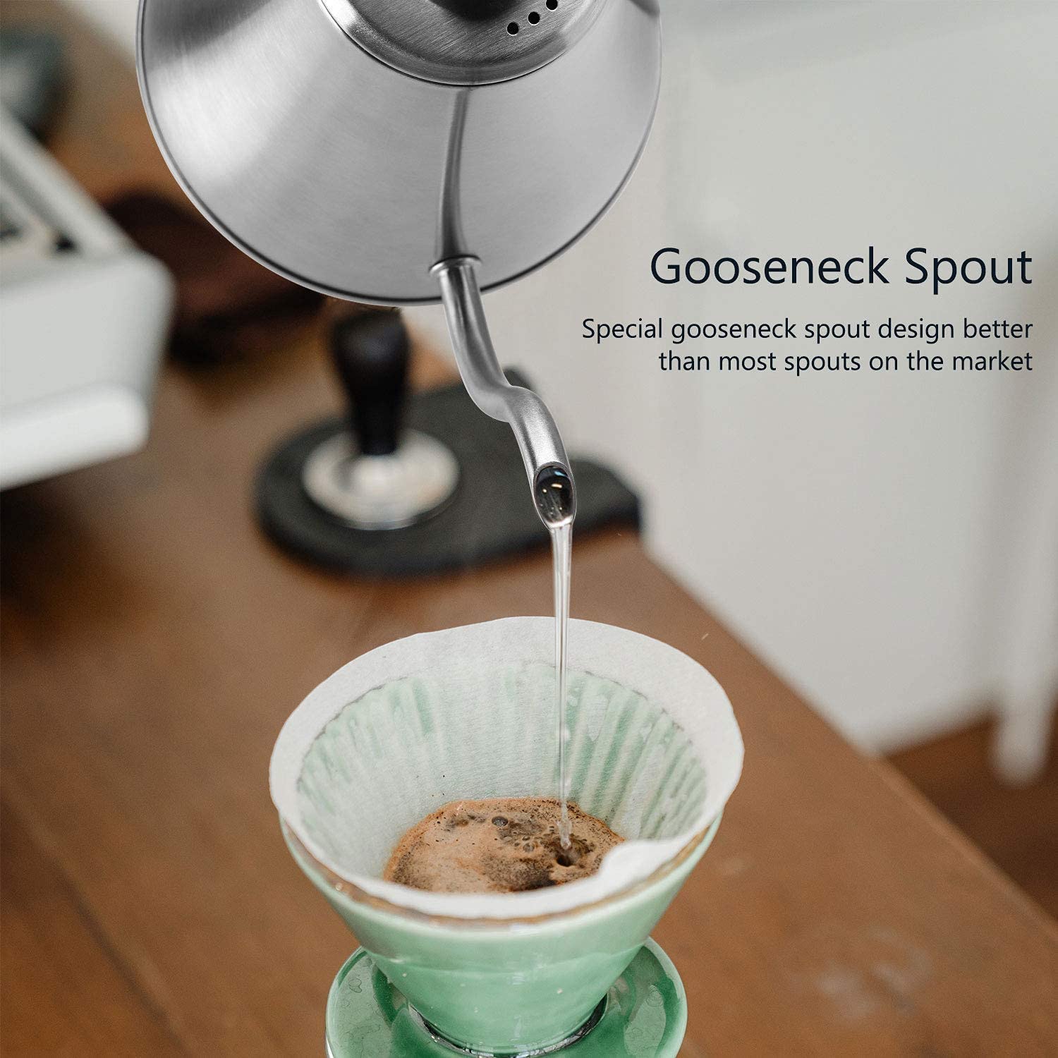 Premium Brushed Silver Gooseneck Kettle with Thermometer - Stovetop Electric Pour Over Coffee & Tea Kettle - Perfect for Home Brewing, Specialty Coffee, and Tea Ceremonies