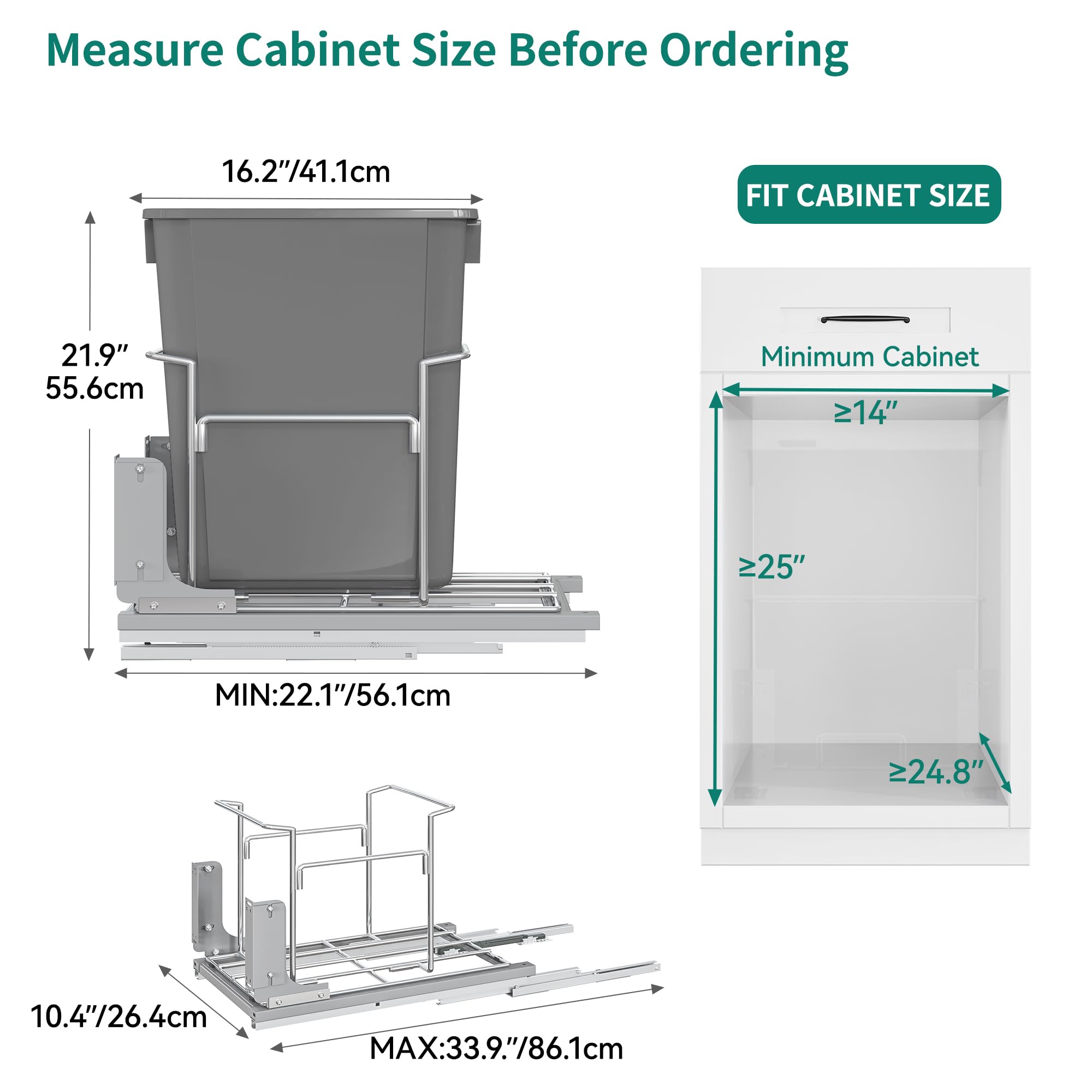YITAHOME 37 Quart Pull-Out Trash Can & Recycling Bin - Fits 14