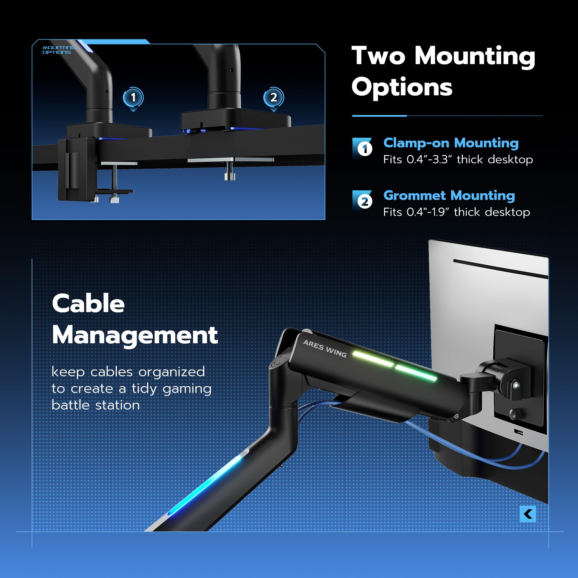 Heavy Duty Monitor Arm for 49'' Ultrawide Screen - Samsung Odyssey G9 & LG Monitor - Adjustable Gas Spring Mount for Gaming & Office Setup