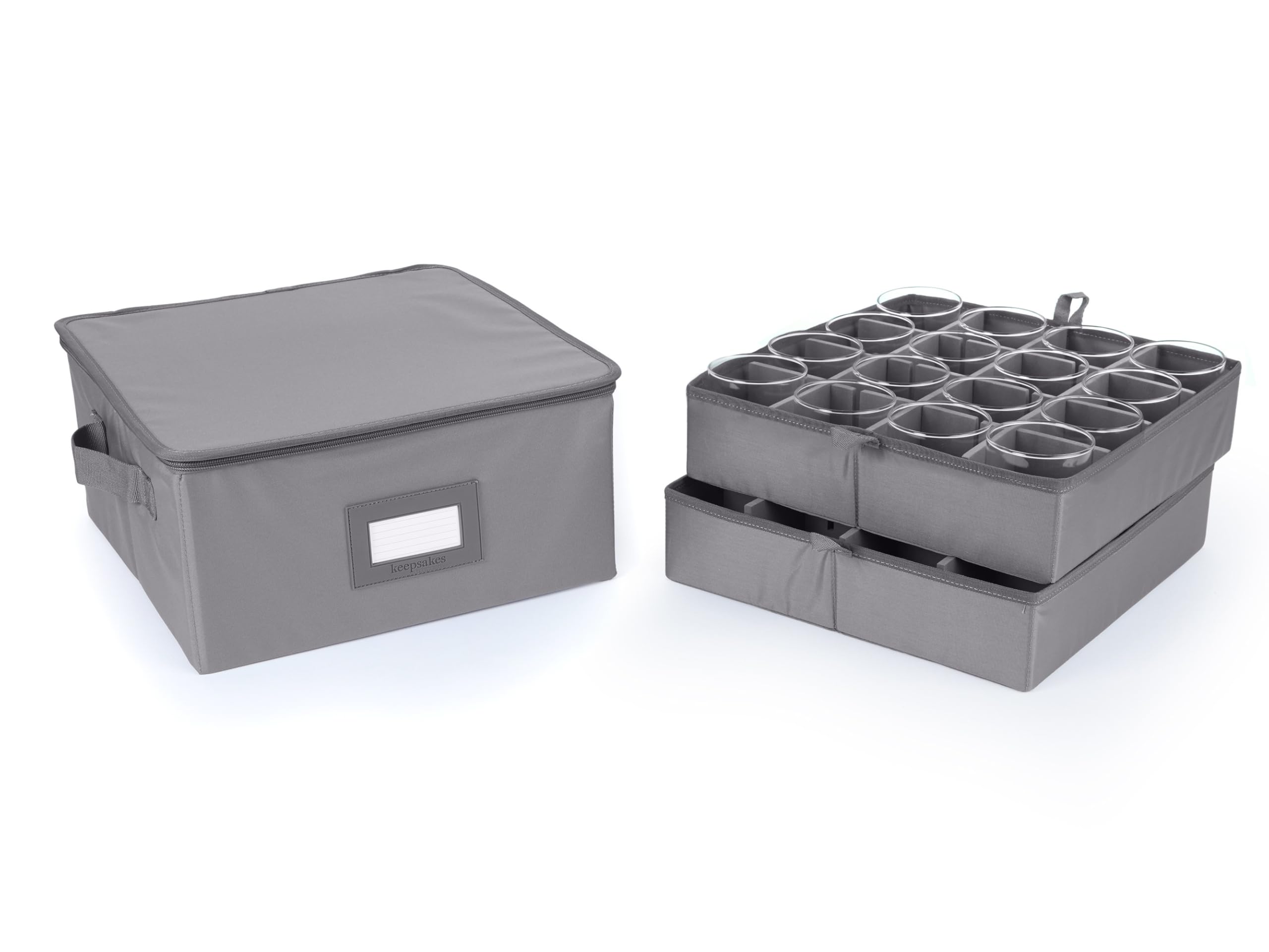 Covermates Keepsakes China Cups and Coffee Mugs Storage Box – Stackable Organizer with Reinforced Handles for Fine China Protection, Graphite Finish | Perfect for Kitchen, Dining Room & Display Cabinet Organization