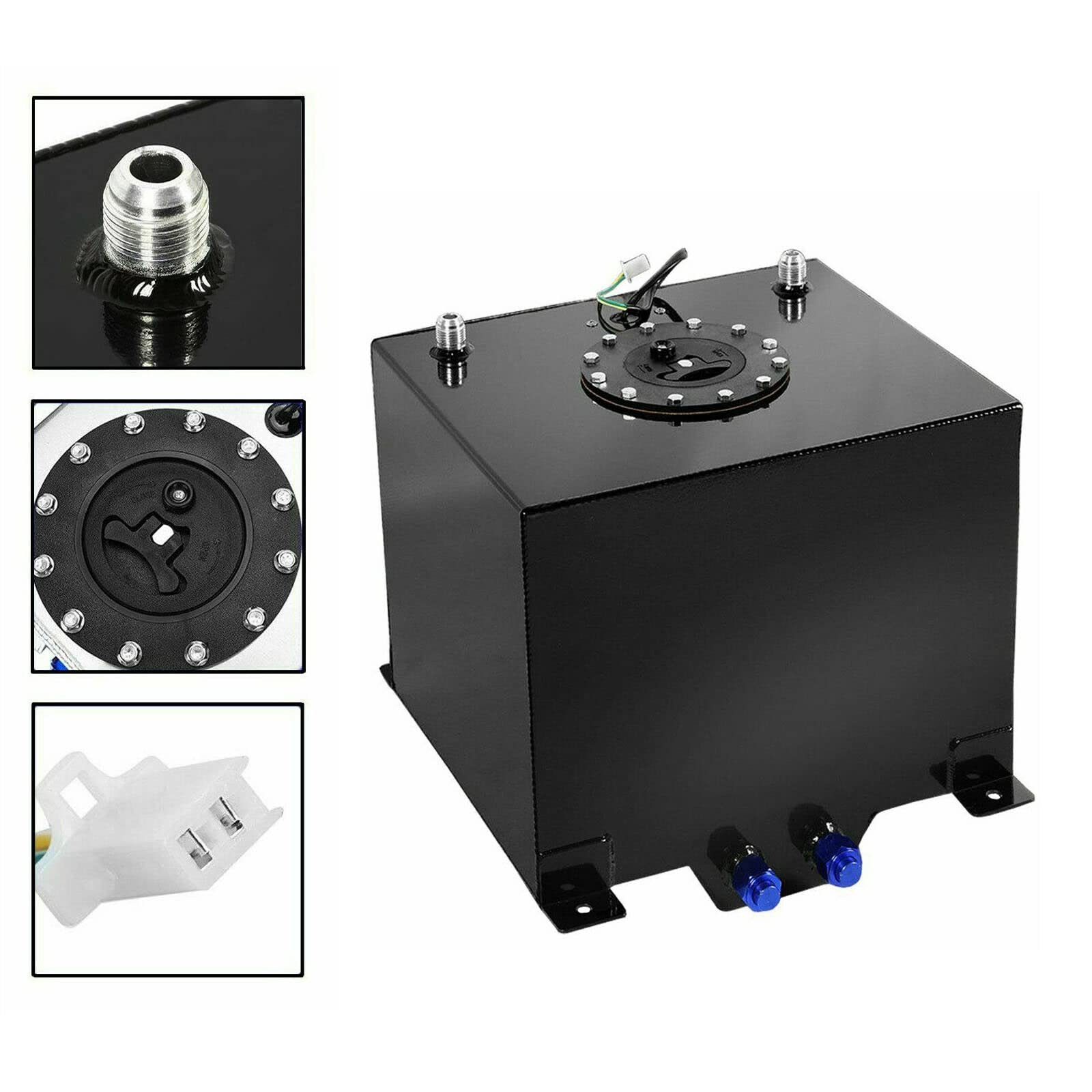 5 Gallon (18.8L) Universal Aluminum Fuel Cell Gas Tank - Polished Racing & Drift Strip Fuel Cell with Level Sender (Black) - Perfect for Hot Rods, Off-Road Vehicles & Motorsport Applications
