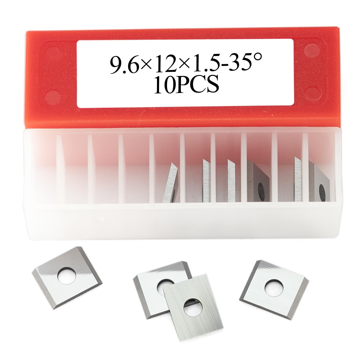 9.6mm Square Tungsten Carbide Inserts - 10pcs Replacement Blades 9.6×12×1.5mm with 35° Angle for Woodworking, Spiral/Helical Planer Cutter Heads & Flush Trim Router Bits - Perfect for Cabinet Making, Furniture Repair, and DIY Wood Projects