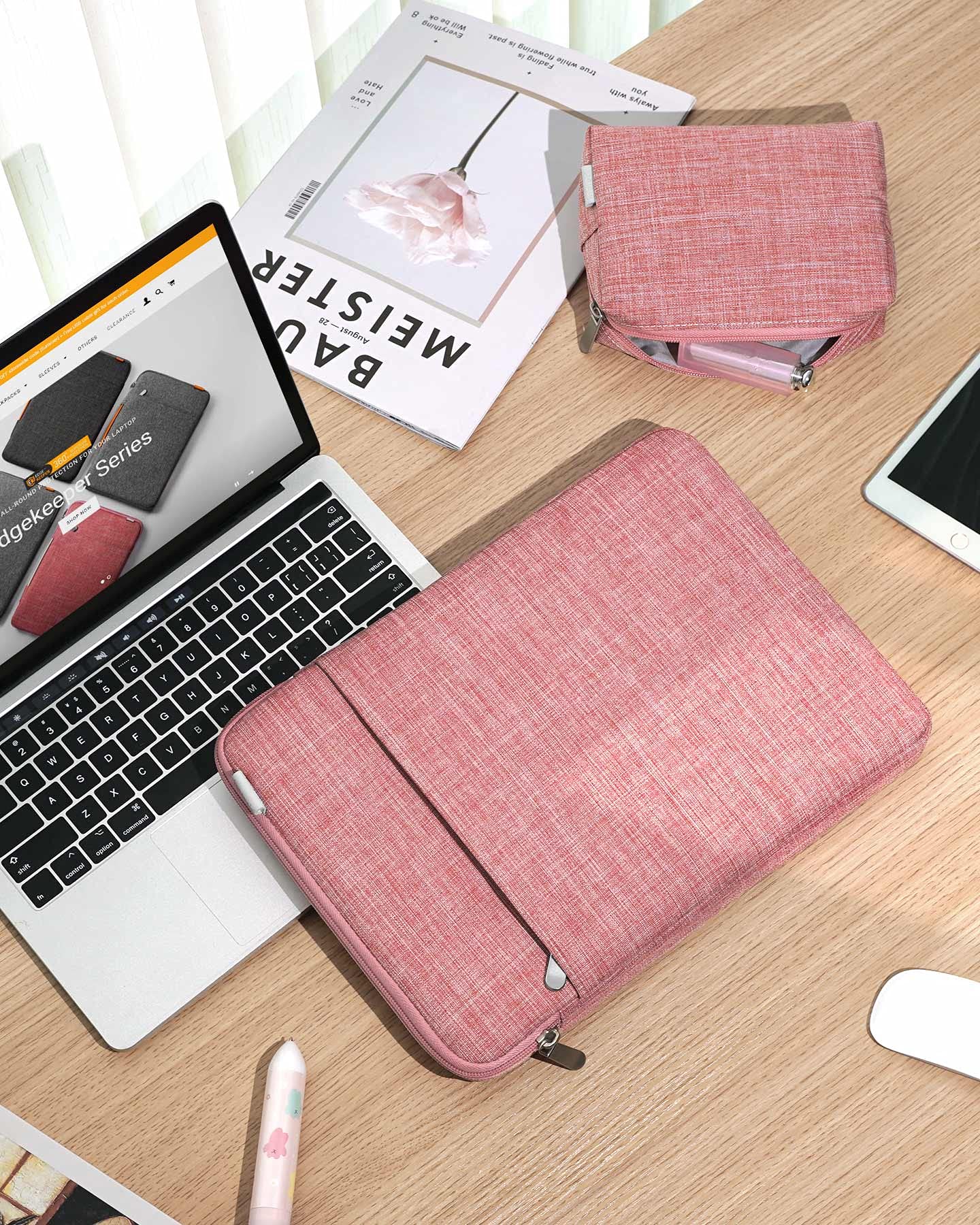 Inateck 360° Protective Laptop Sleeve with Accessory Pouch for 13-inch MacBook Air/Pro M3 M2 M1 (2016-2024) - Shockproof & Water-Resistant Case for Work, School & Travel - Red