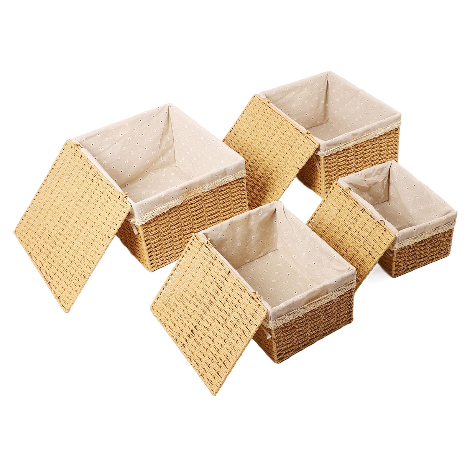 Multifunctional Storage Basket Set - 4Pcs Large Capacity Woven Rope Baskets for Nursery, Desktop & Home Organization | Durable Glass Fiber Weaving | Perfect for Baby Rooms, Office Supplies & Clutter Control