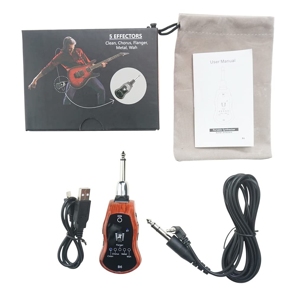 OW Portable Rechargeable Guitar Headphone Amp with Bluetooth - Pocket Guitar Amplifier for Electric Guitar, 5 Effects (Clean/Chorus/Flanger/Metal/Wah) - Perfect for Silent Practice, Home Studio & Travel