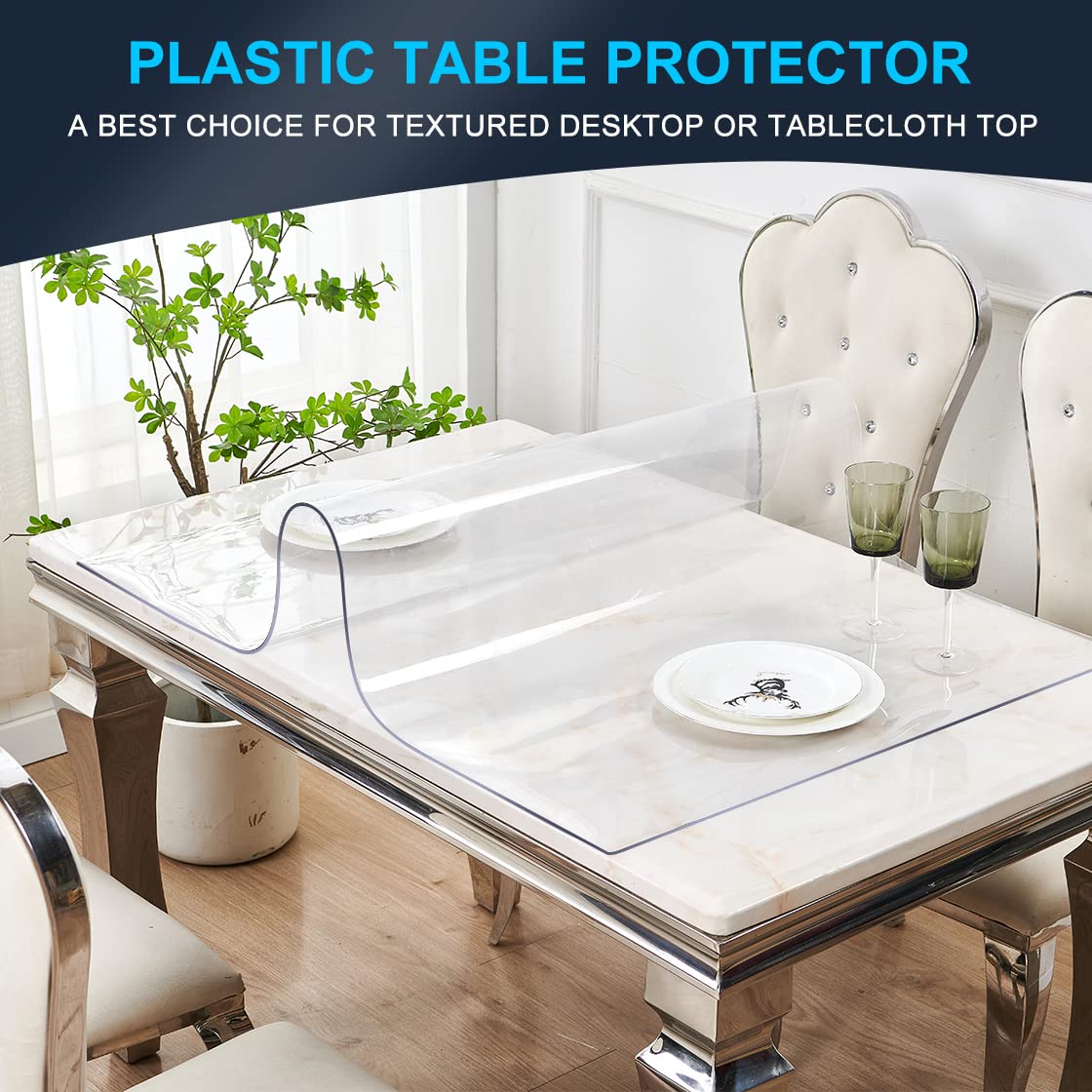 Clear PVC Table Cover Protector 32x48 Inches - Durable Plastic Writing Desk Mat, Rectangular Vinyl Desk Pad for Office, Dresser, Nightstand, Computer Desk - Waterproof & Scratch-Resistant Surface for Work, Study & Dining Protection