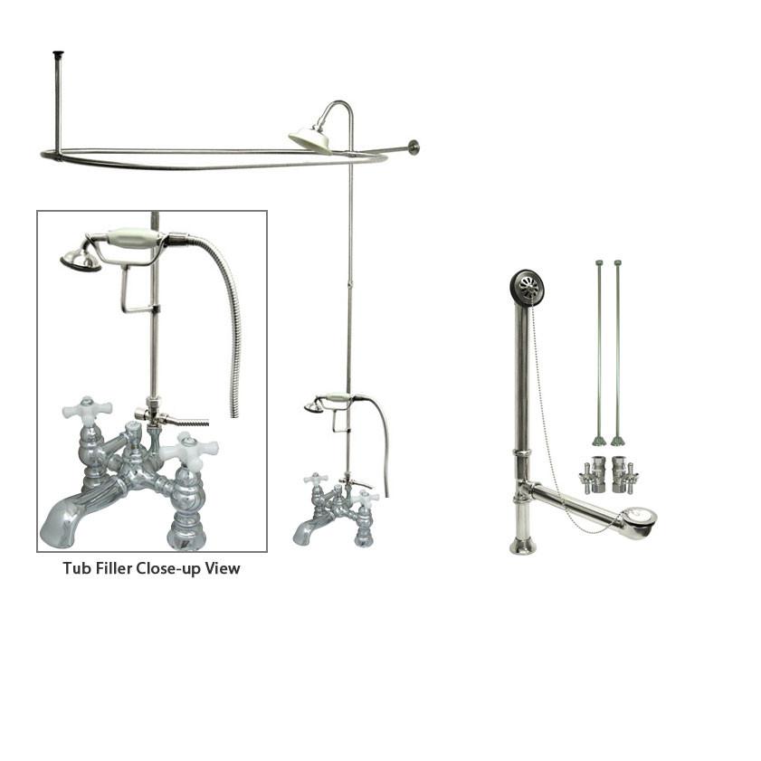 Vintage Chrome Clawfoot Bathtub Faucet with Shower Kit & Enclosure Curtain Rod 1160T1CTS - Perfect for Classic Bathroom Renovations and Freestanding Tub Installations