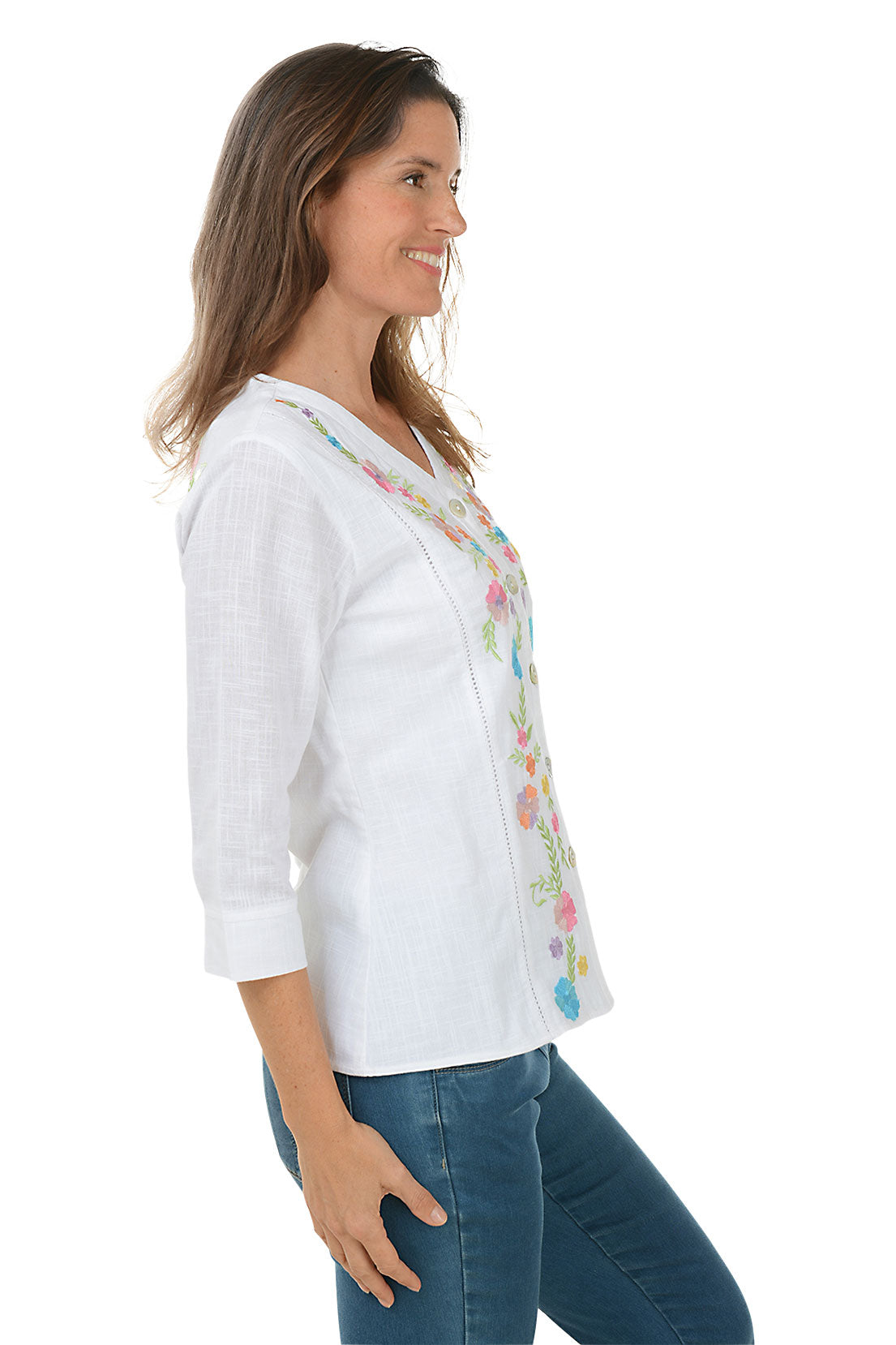 Charlotte Embroidered Button Front Shirt - Women's Floral Embroidered Casual Blouse for Spring Summer | Perfect for Office, Date Night & Outdoor Activities