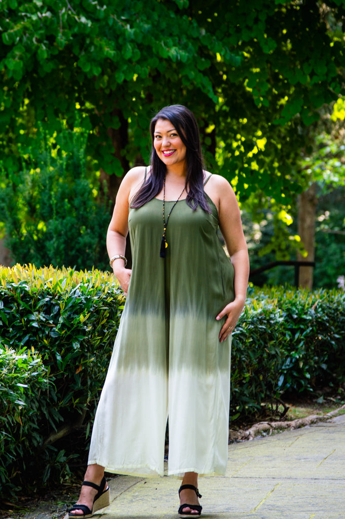 Ender Jumpsuit Women's Green Dip Dye Casual Romper - Perfect for Summer Outings, Beach Vacations & Street Style Fashion