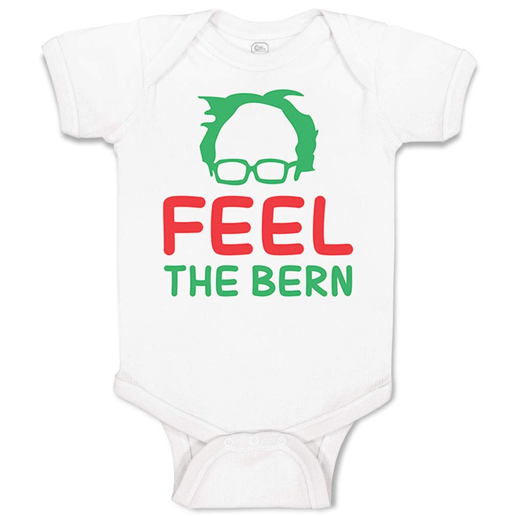 Feel The Bern Bernie Sanders Baby Bodysuit - Funny Cotton White Onesie for Boys & Girls (6 Months) - Perfect for Playdates, Family Photos & Political Events