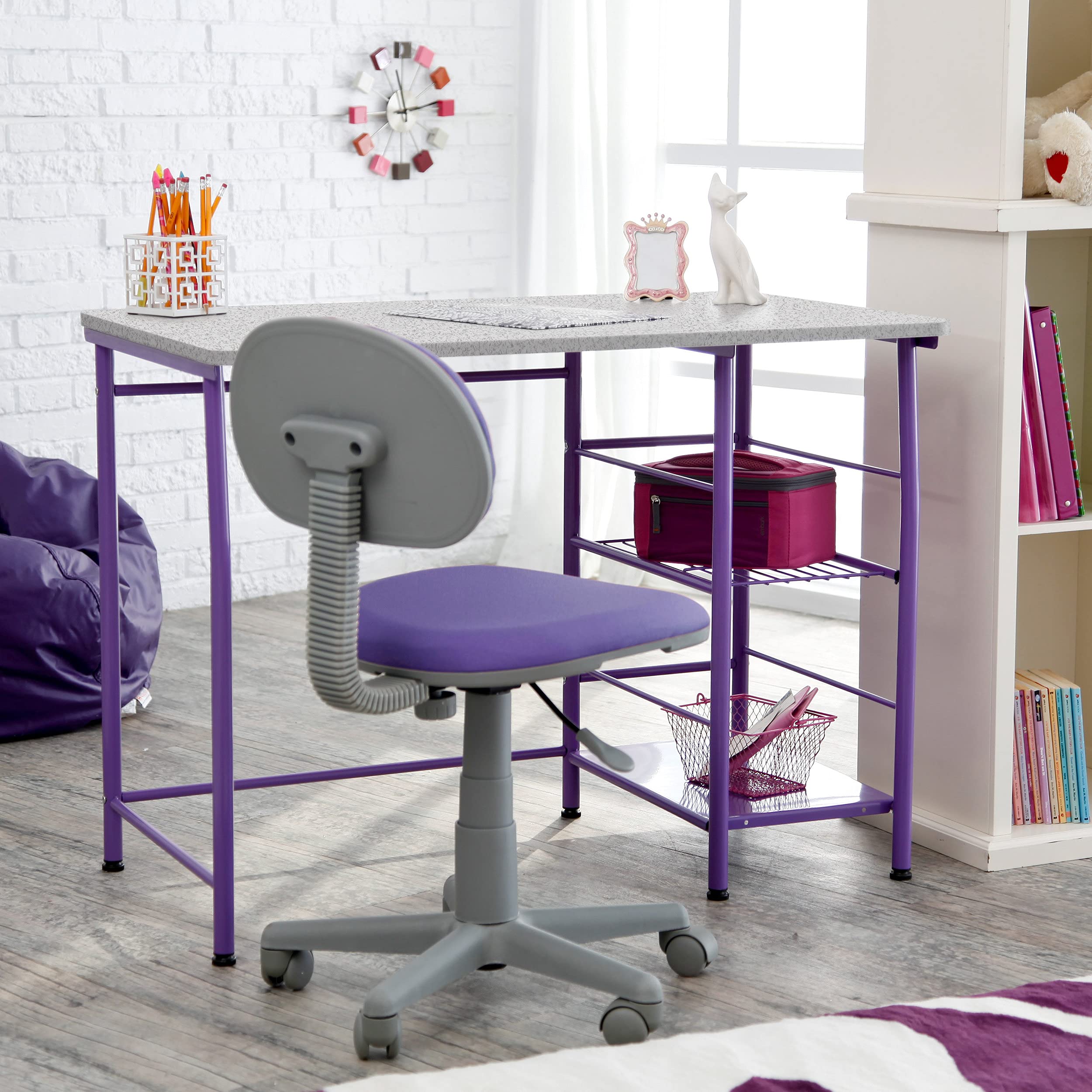 Calico Designs Study Zone II Student Desk and Task Chair 2-Piece Set in Purple - Perfect for Home Office, Dorm Room & Online Learning