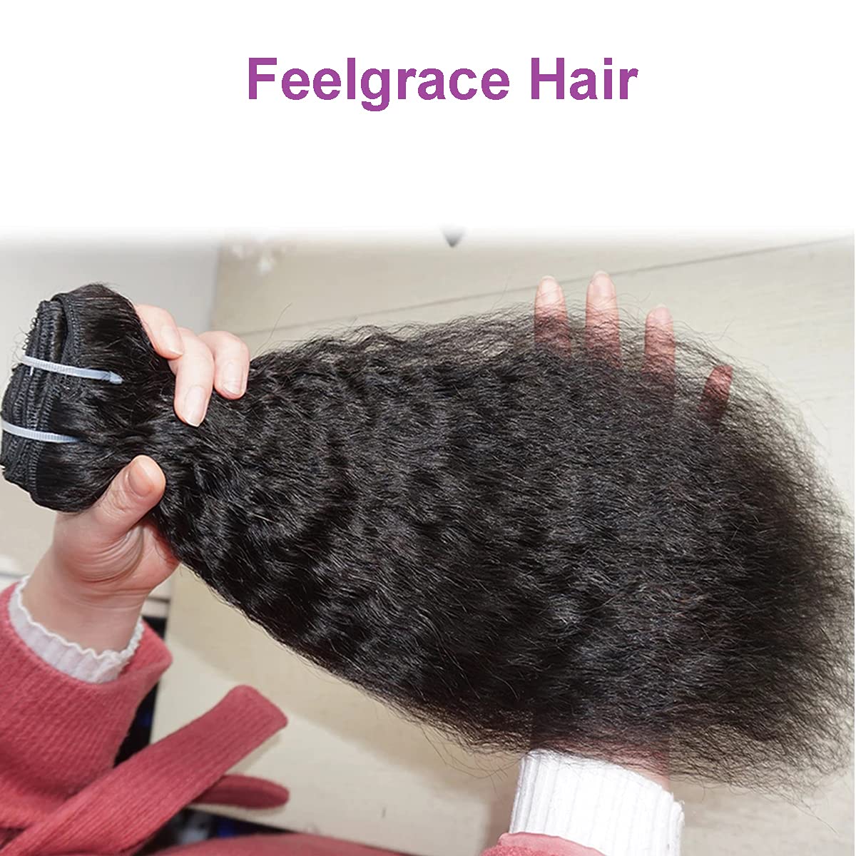 Kinky Straight Clip in Hair Extensions for Women - 14 Inch Virgin Brazilian Human Hair Weft, Silky Soft & Natural - Perfect for Daily Styling, Parties & Special Occasions