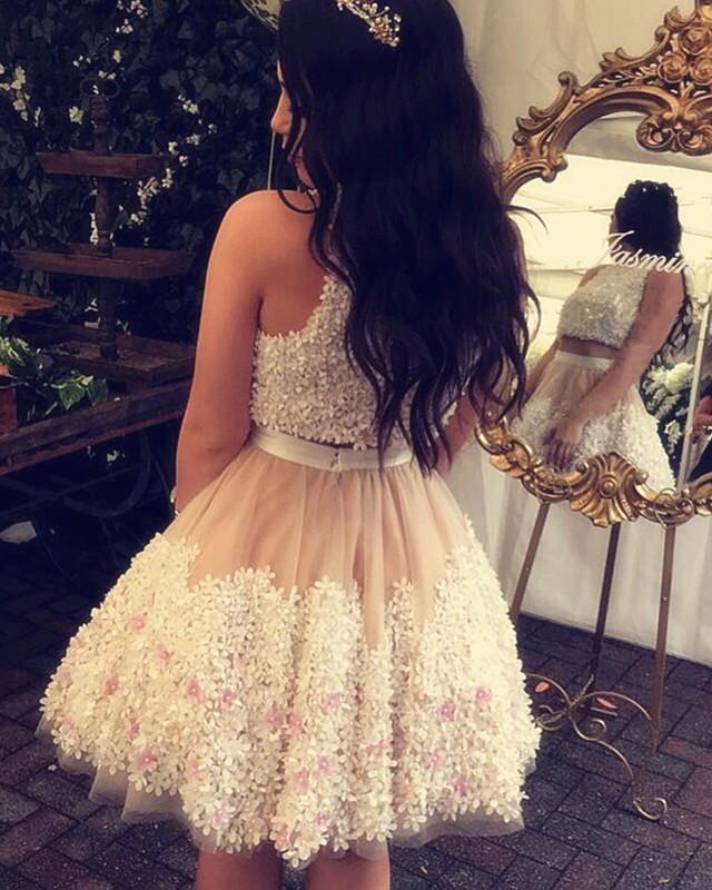 Elegant A-Line Floral Lace Homecoming Dress Two-Piece Prom Dress Short for Women | Perfect for Prom, Homecoming, Party & Special Occasions