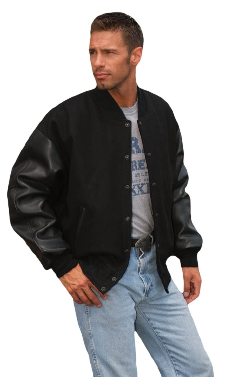 REED Men's Premium Varsity Leather & Wool Jacket - Made in USA | Classic Bomber Style for Casual Wear & College Fashion